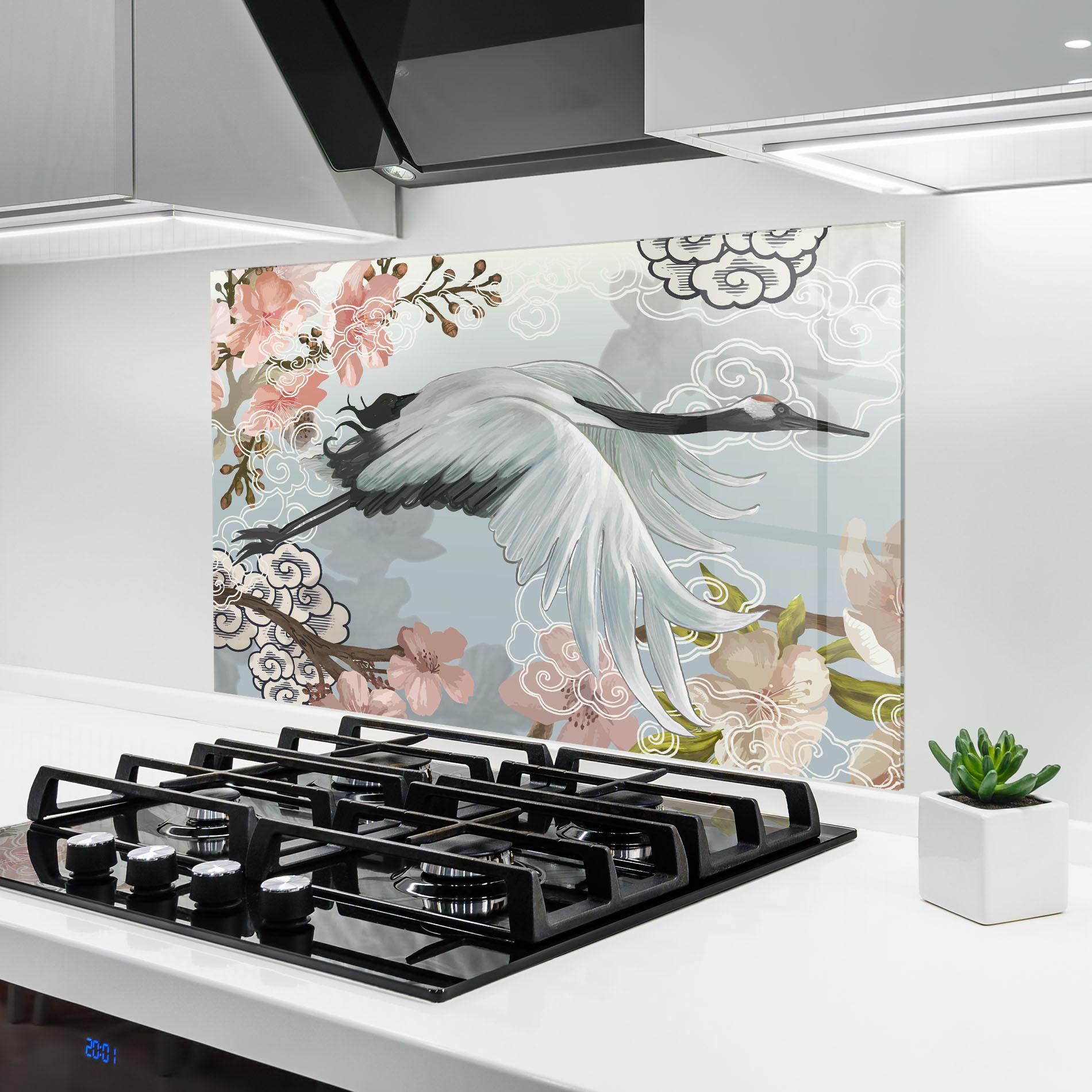 Panou Sticla Bucatarie Beautiful Asiatic Bird mockup 6