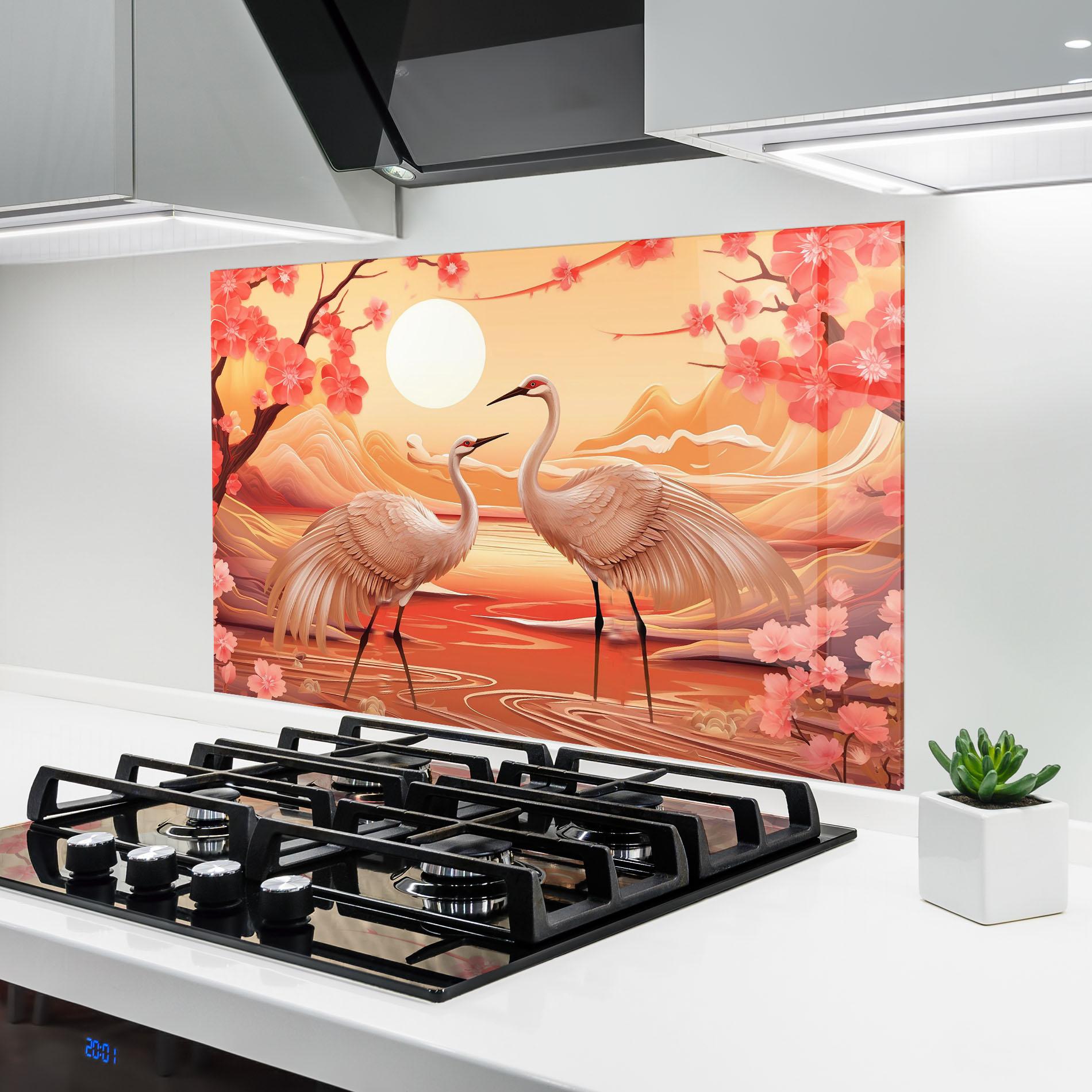 Panou Sticla Bucatarie Chinese Pink Painting mockup 6