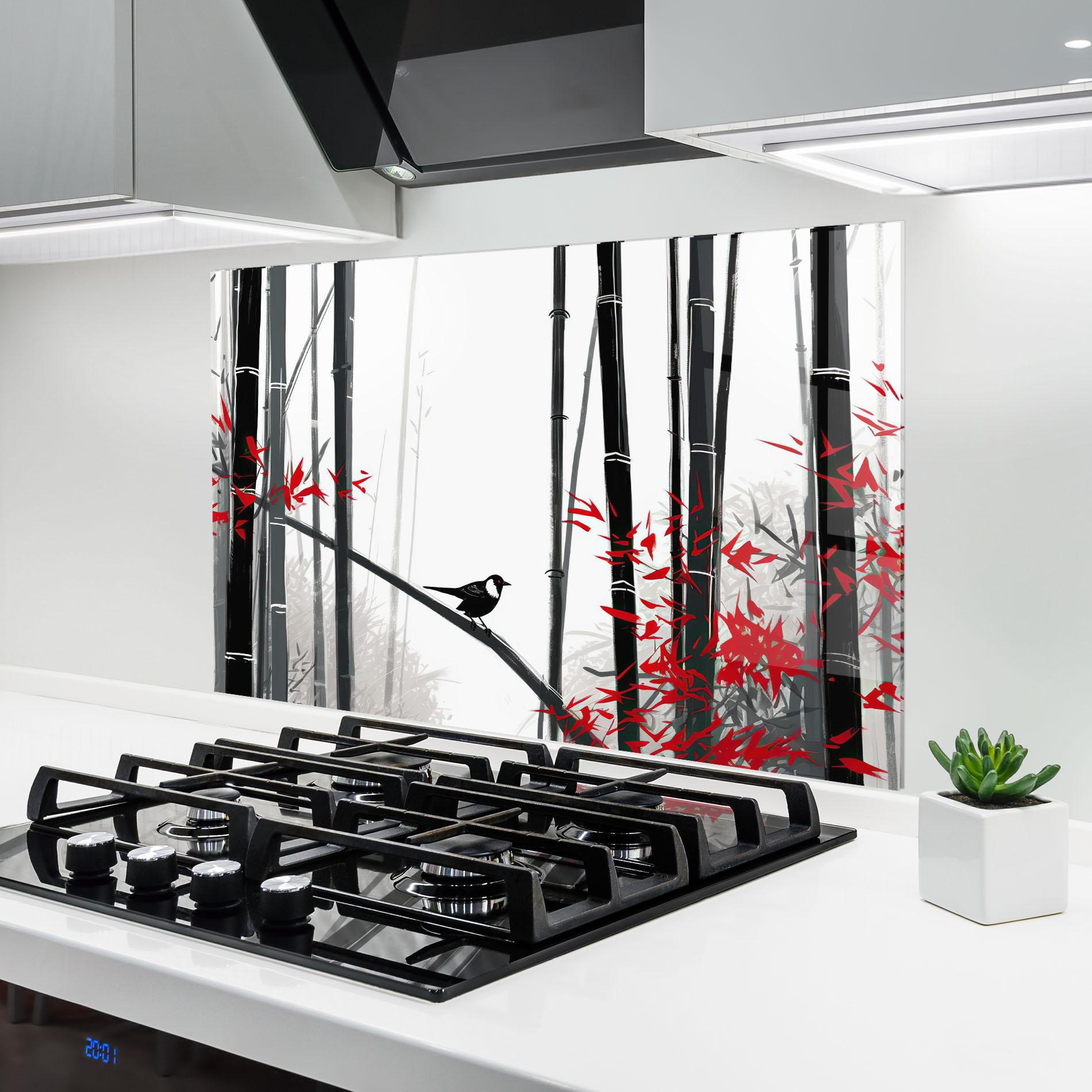 Panou Sticla Bucatarie Chinese Red Leafs mockup 6