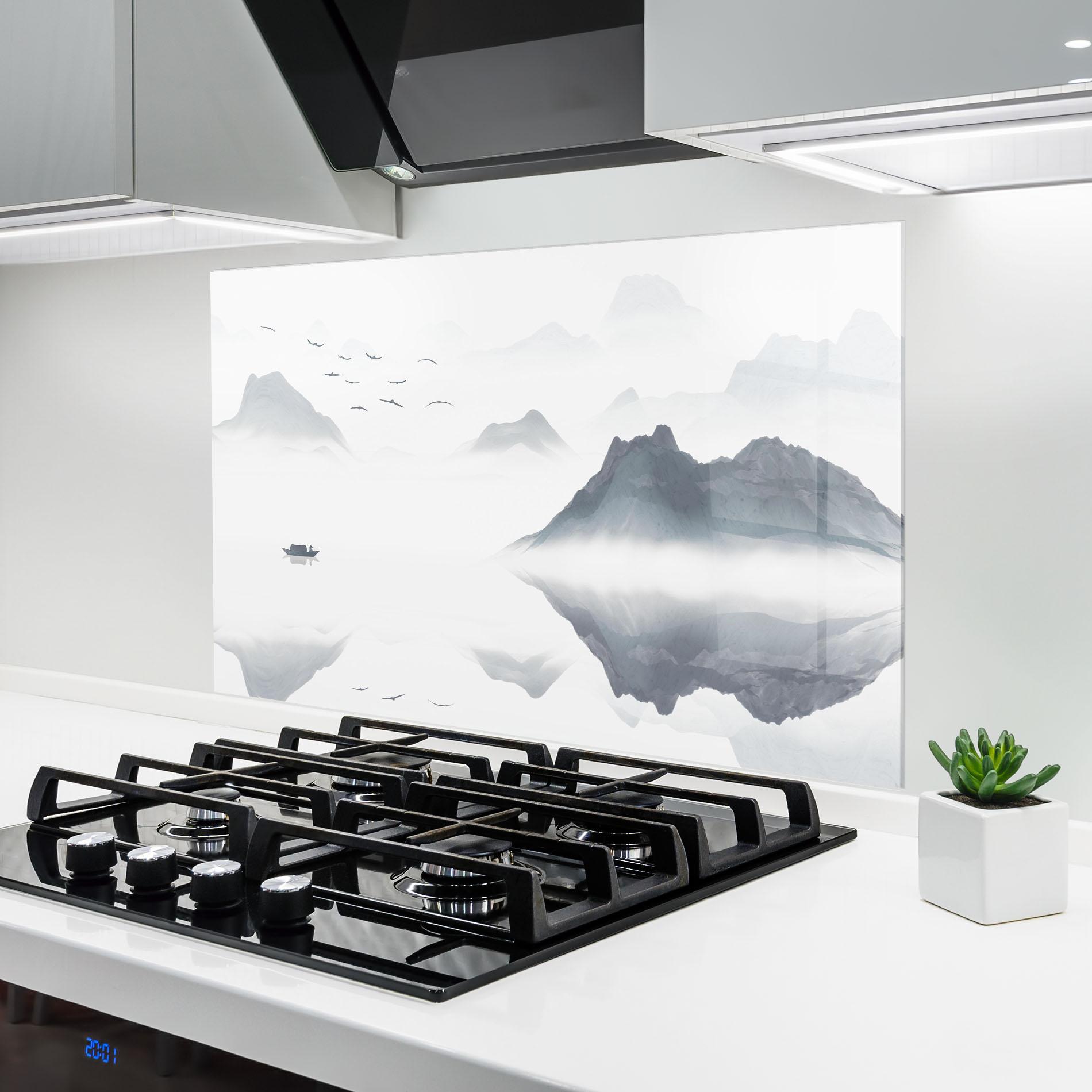 Panou Sticla Bucatarie Chinese Style Mountains mockup 6