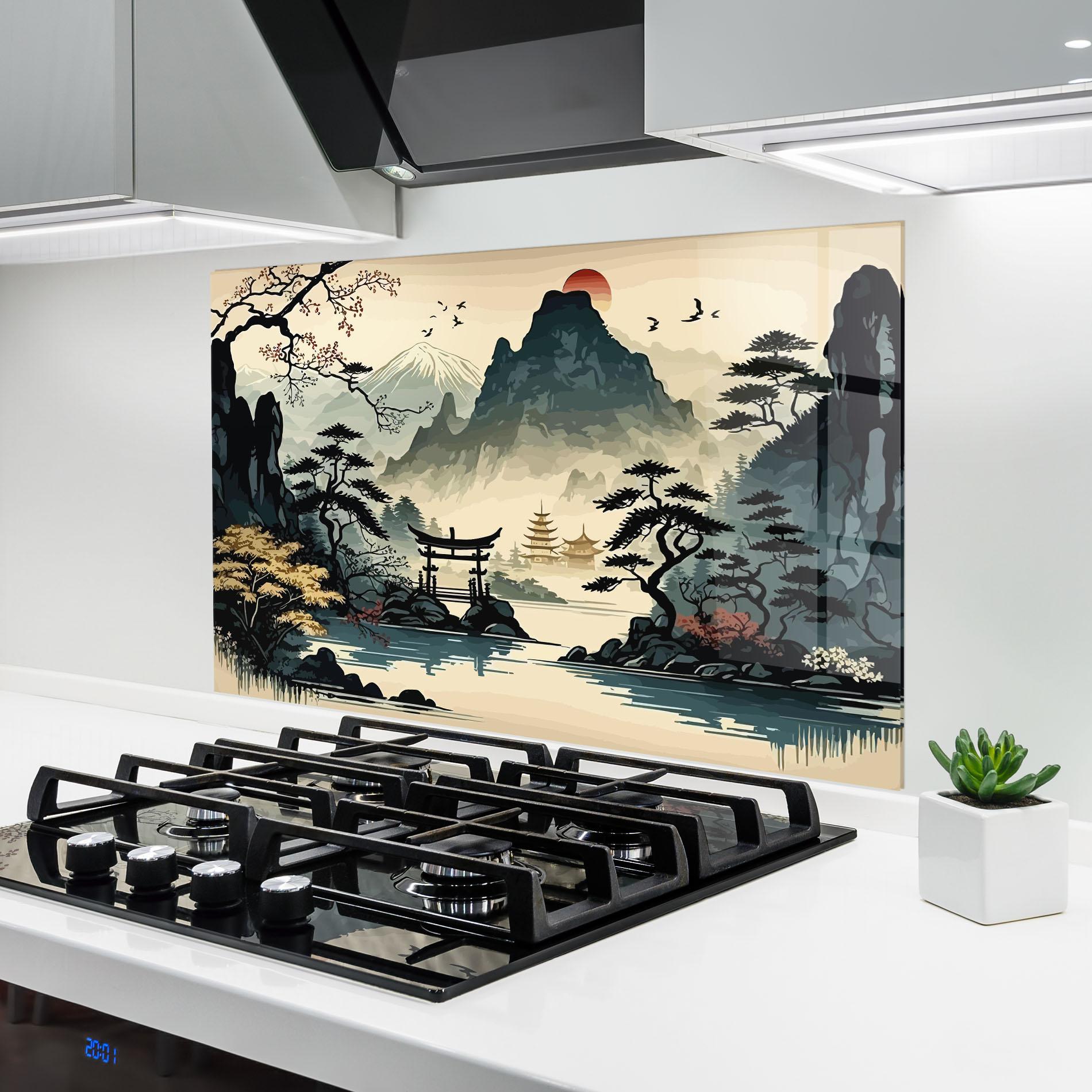 Panou Sticla Bucatarie Cream Chinese Mountain mockup 6