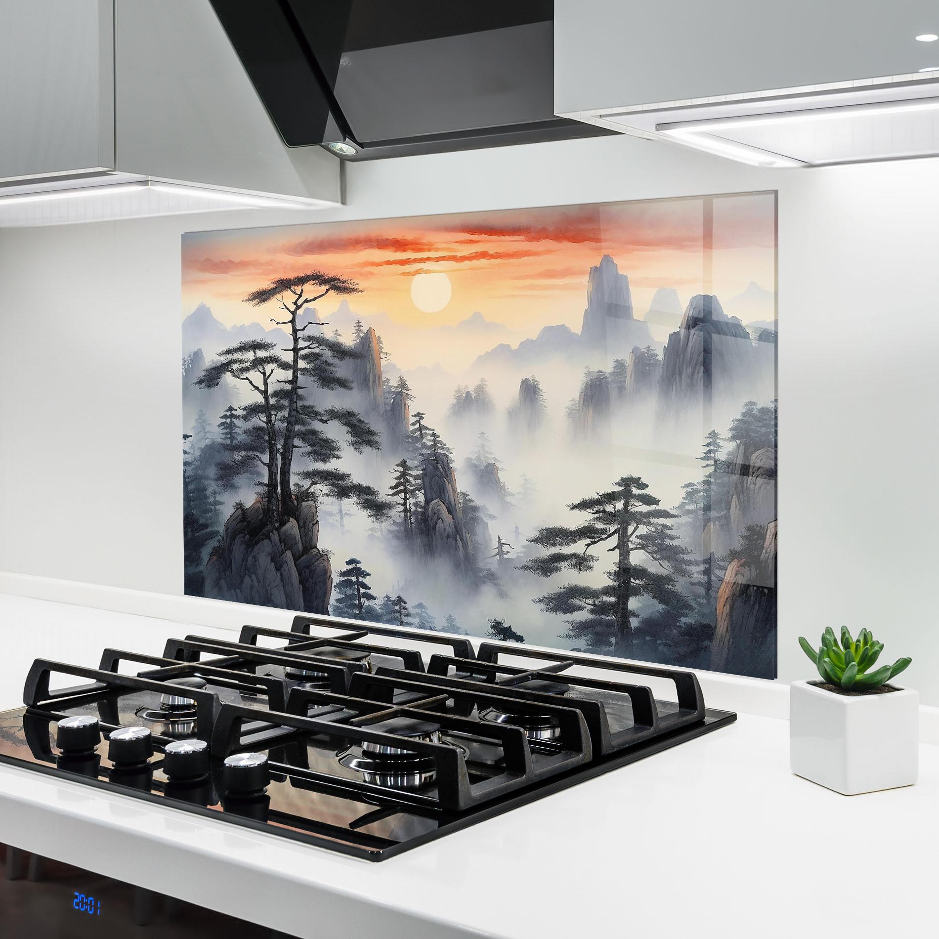 Panou Sticla Bucatarie Fog Trees mockup 6