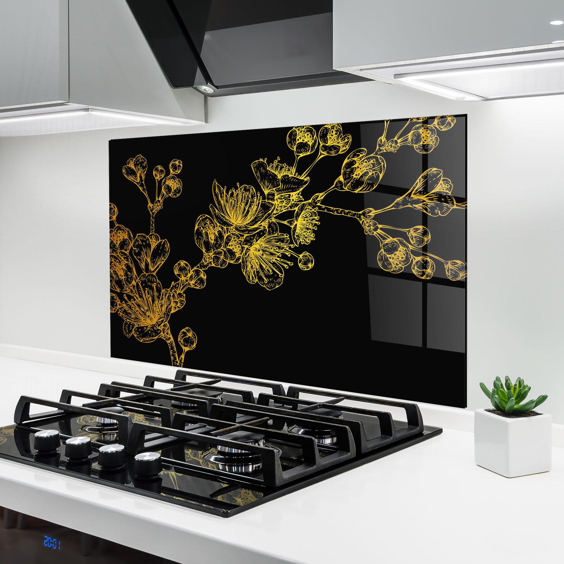Panou Sticla Bucatarie Gold Blossom Flower mockup 6