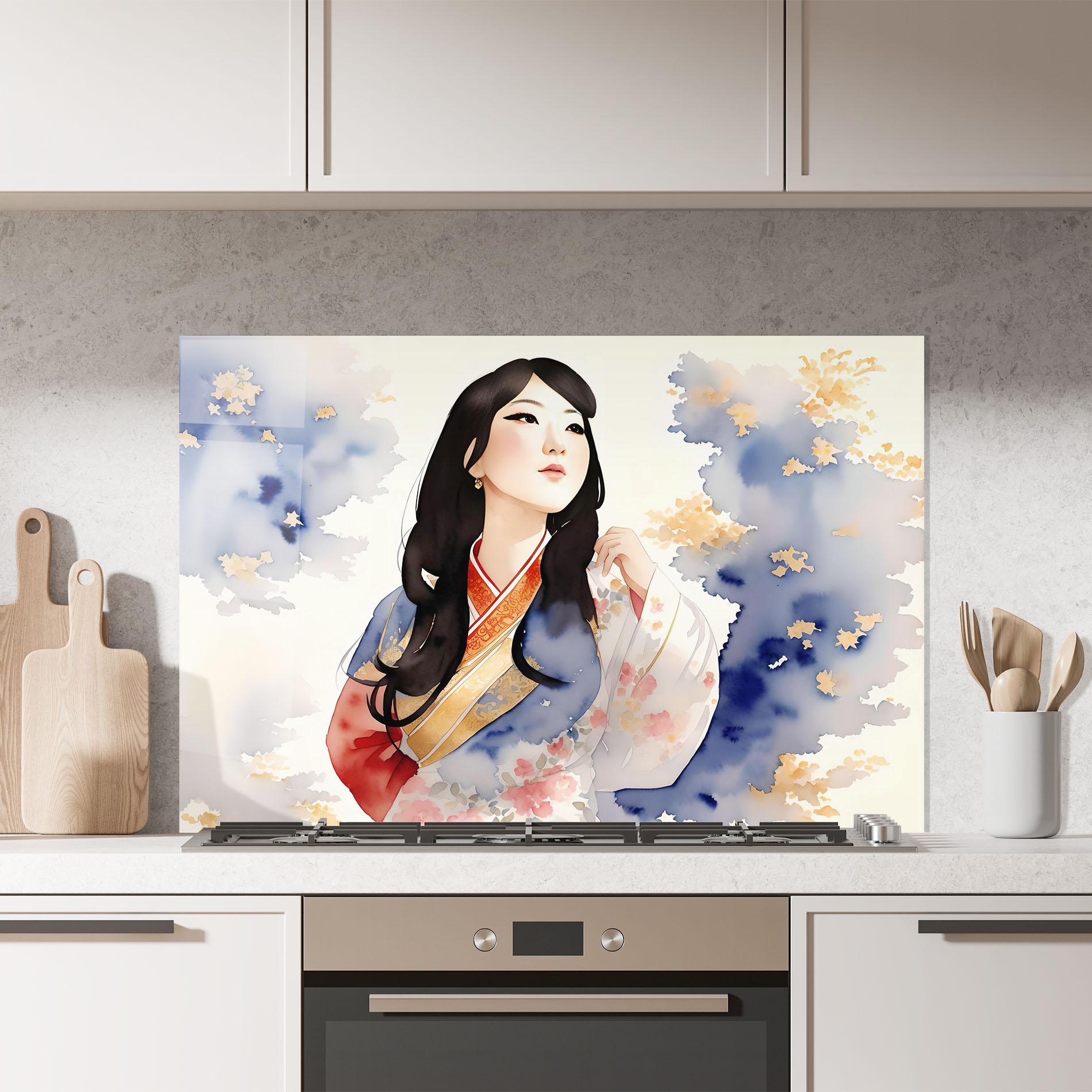 Panou Sticla Bucatarie Asian Woman Dancing mockup 7