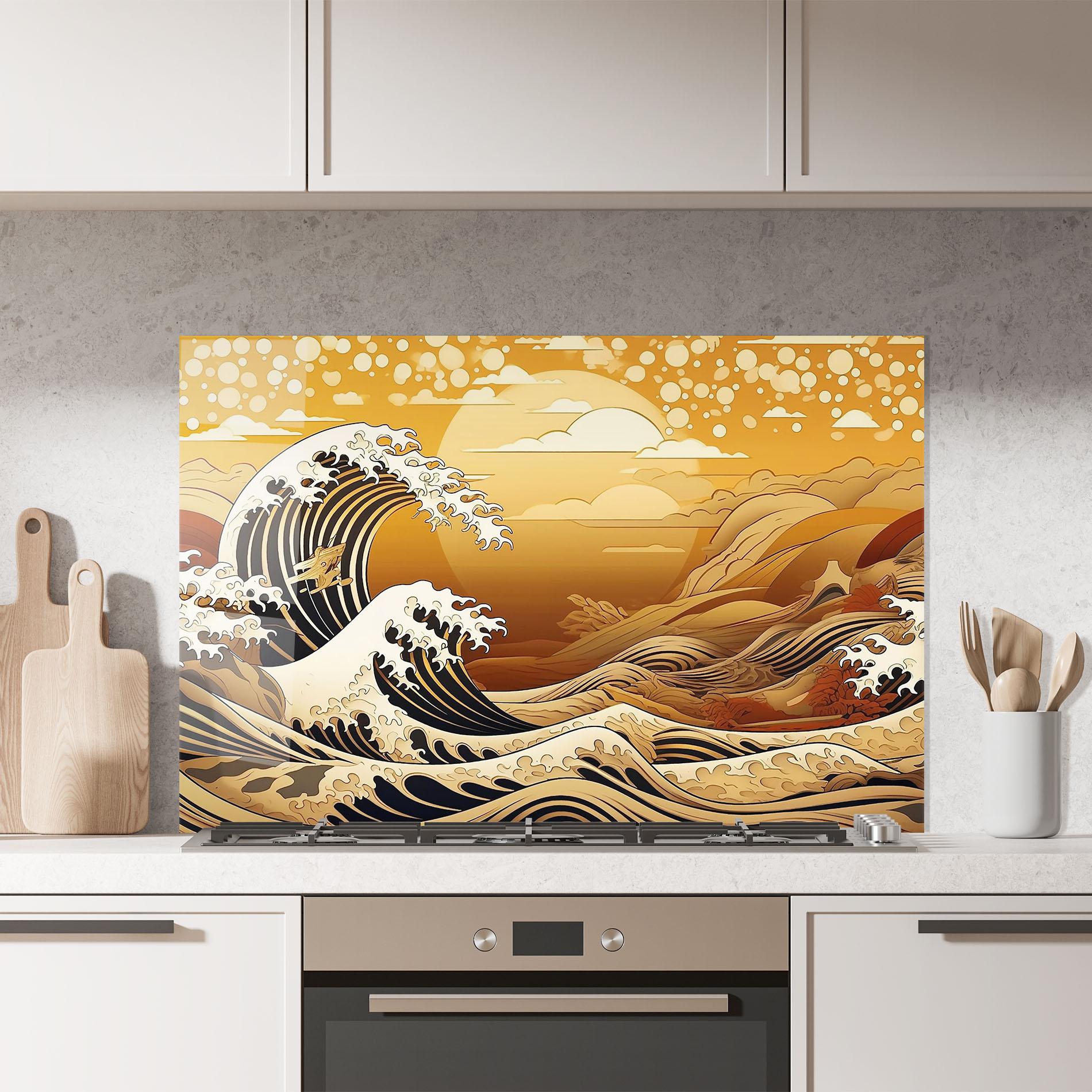 Panou Sticla Bucatarie Black Yellow Waves mockup 7