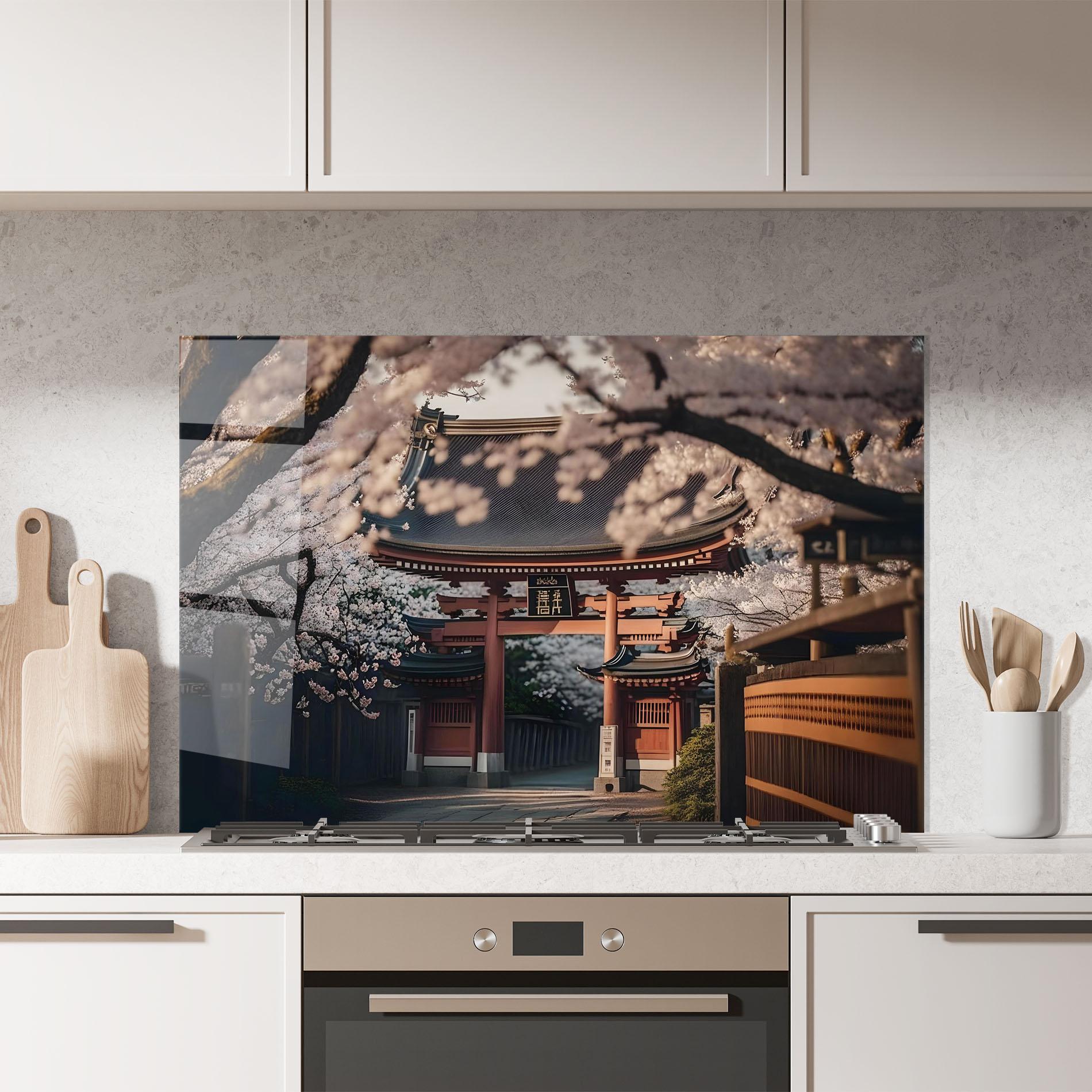 Panou Sticla Bucatarie Cherry Blossom Garden mockup 7