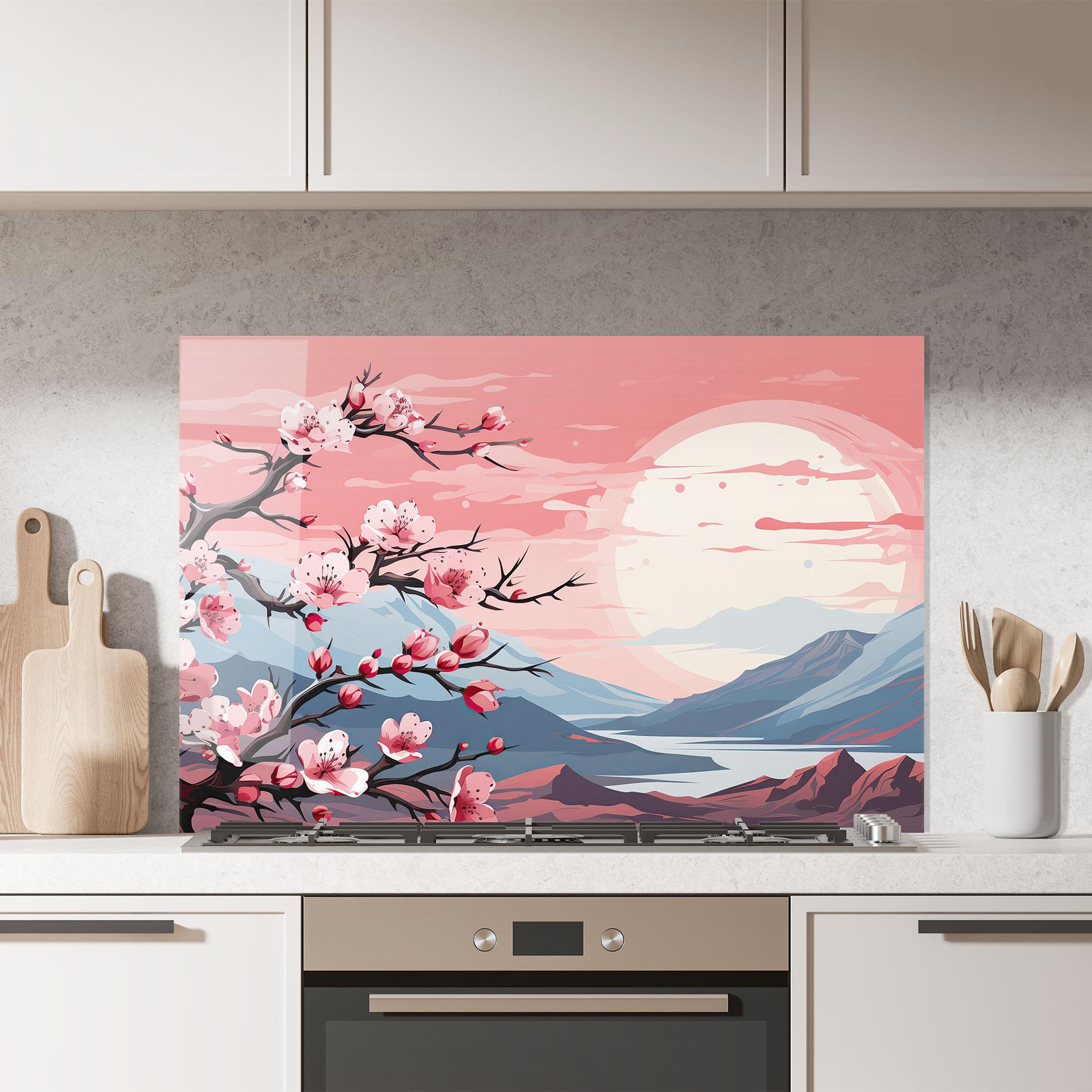 Panou Sticla Bucatarie Chinese Cherry Blossoms mockup 7