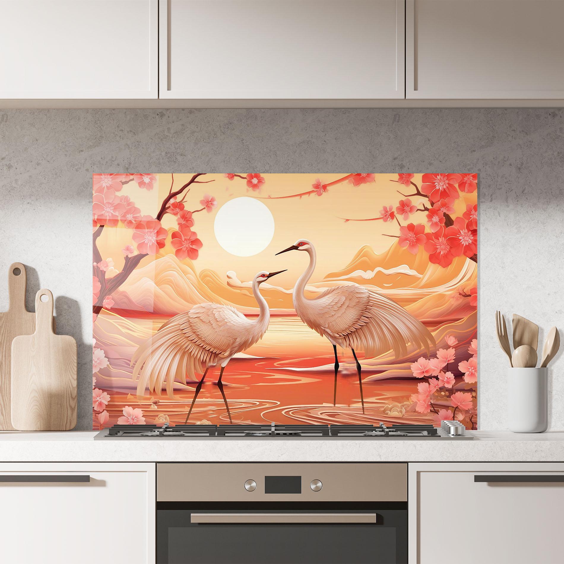 Panou Sticla Bucatarie Chinese Pink Painting mockup 7