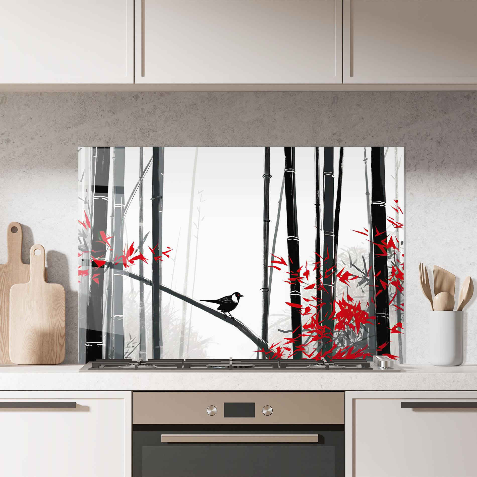 Panou Sticla Bucatarie Chinese Red Leafs mockup 7