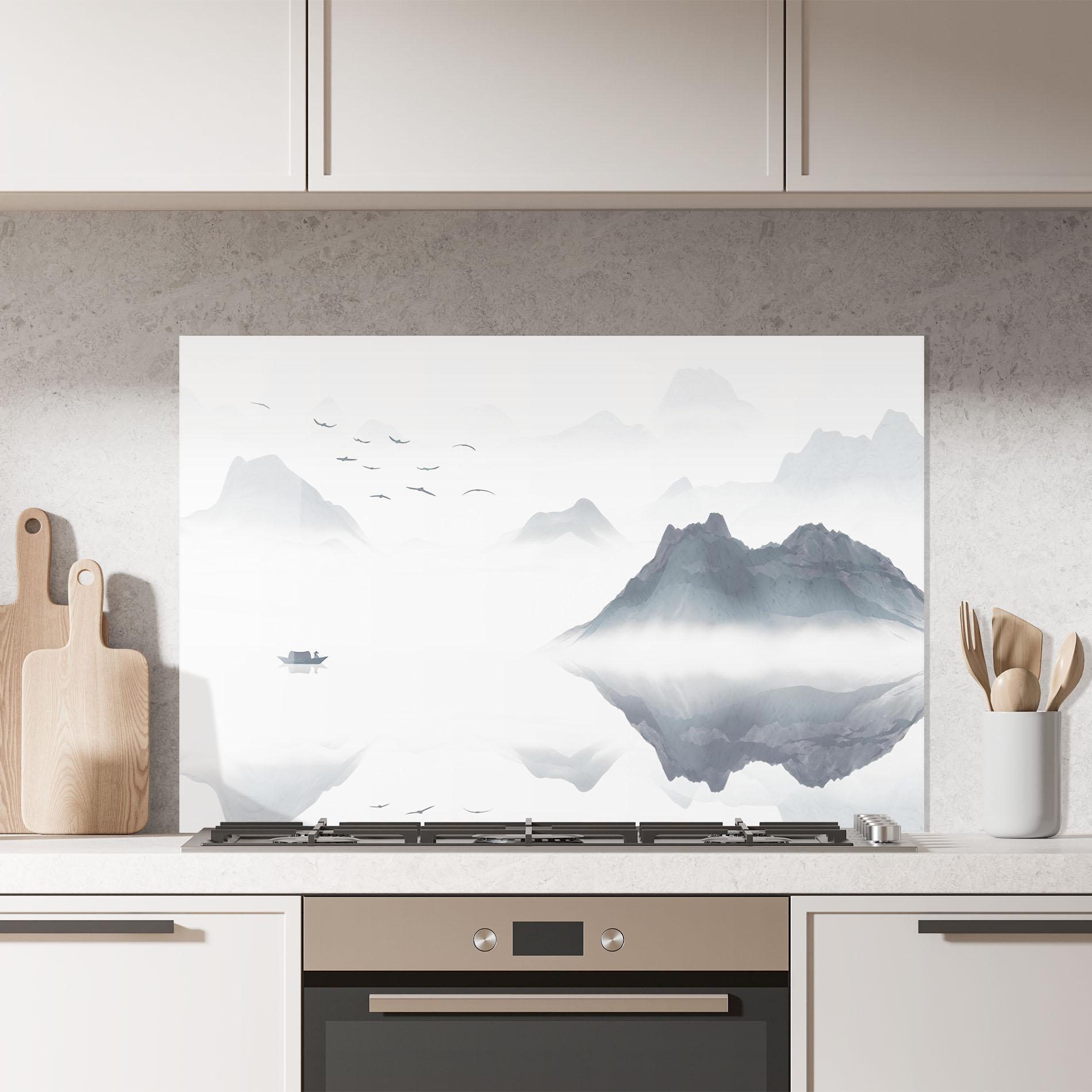 Panou Sticla Bucatarie Chinese Style Mountains mockup 7