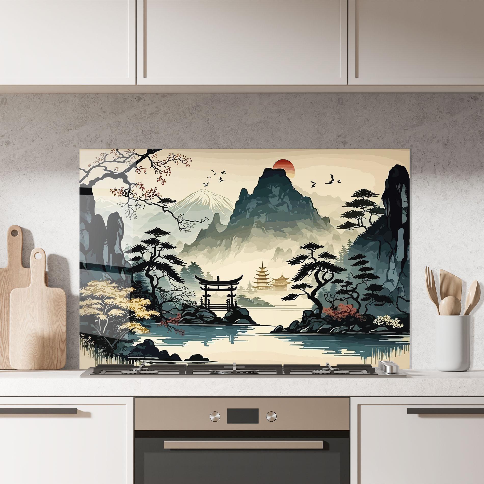 Panou Sticla Bucatarie Cream Chinese Mountain mockup 7