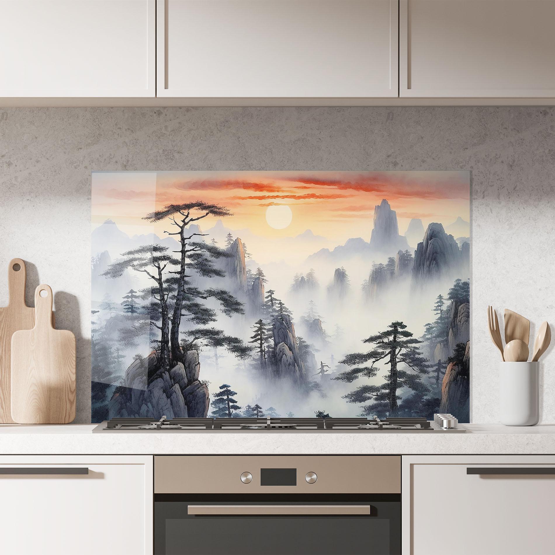 Panou Sticla Bucatarie Fog Trees mockup 7