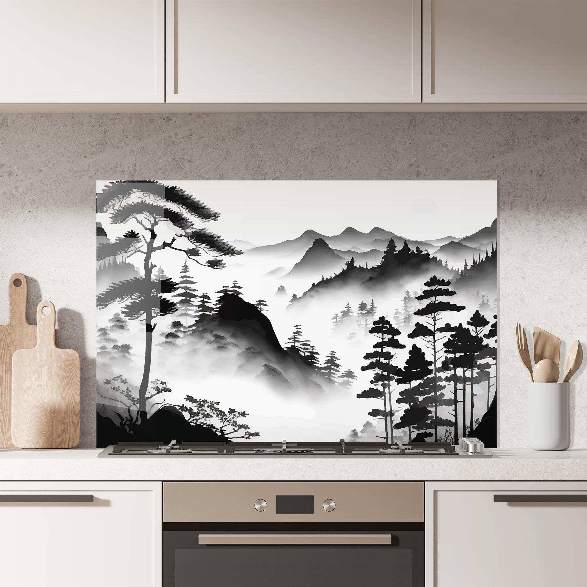 Panou Sticla Bucatarie Foggy Asiatic View mockup 7