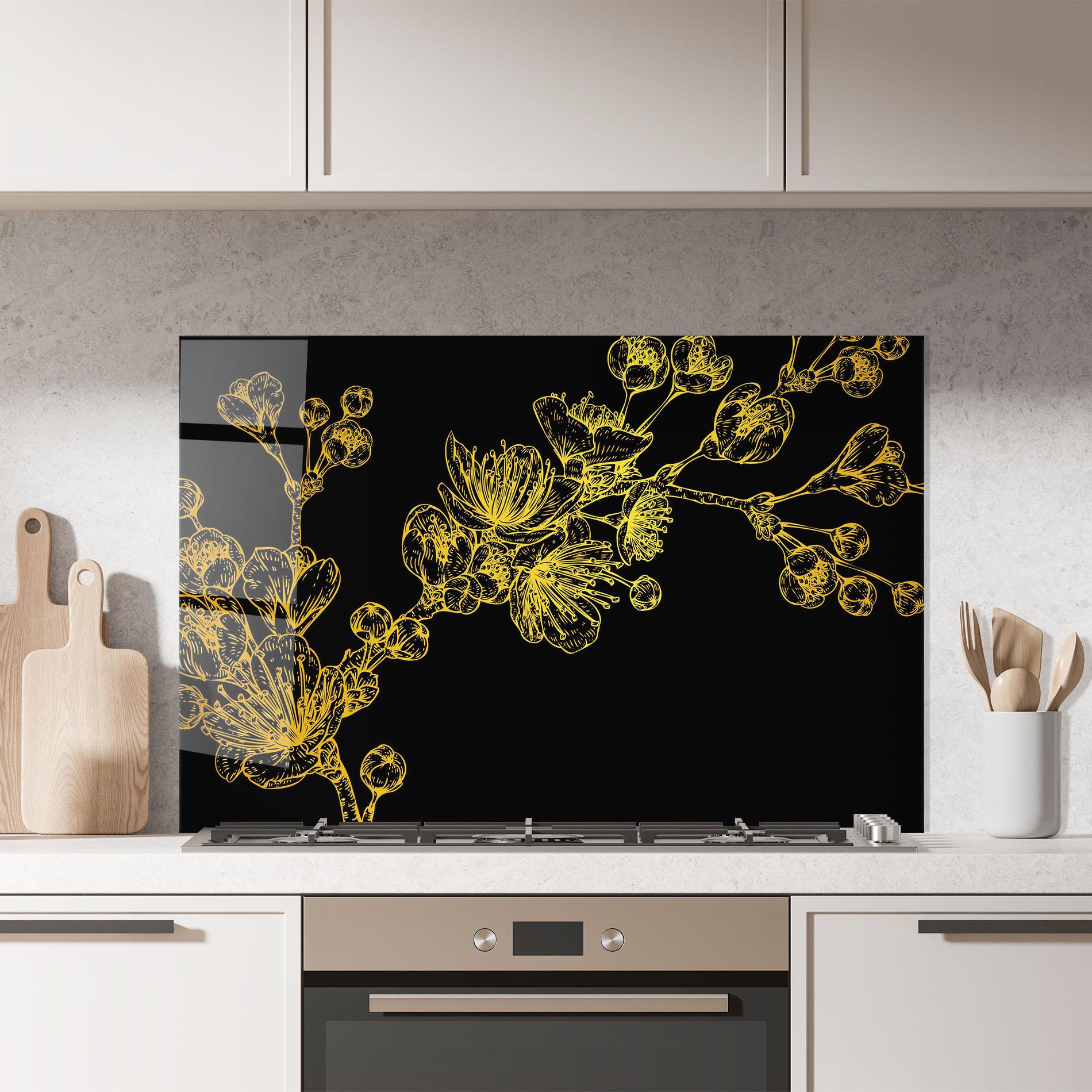 Panou Sticla Bucatarie Gold Blossom Flower mockup 7