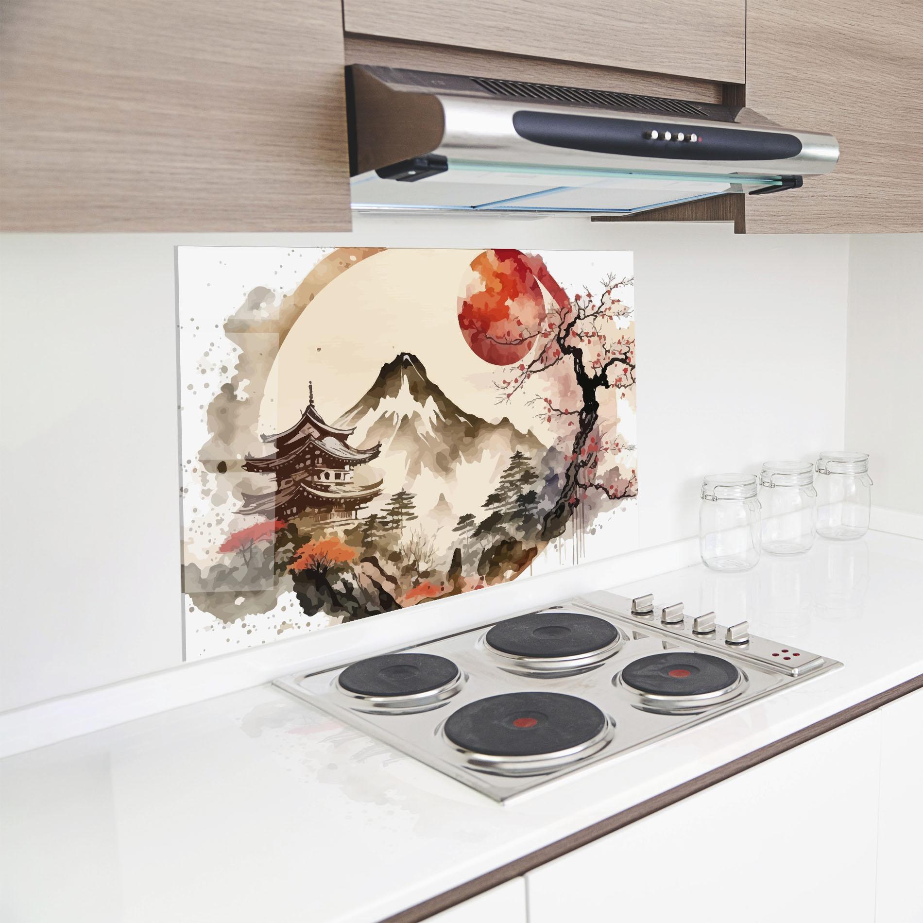 Panou Sticla Bucatarie Asiatic Blossom View mockup 8