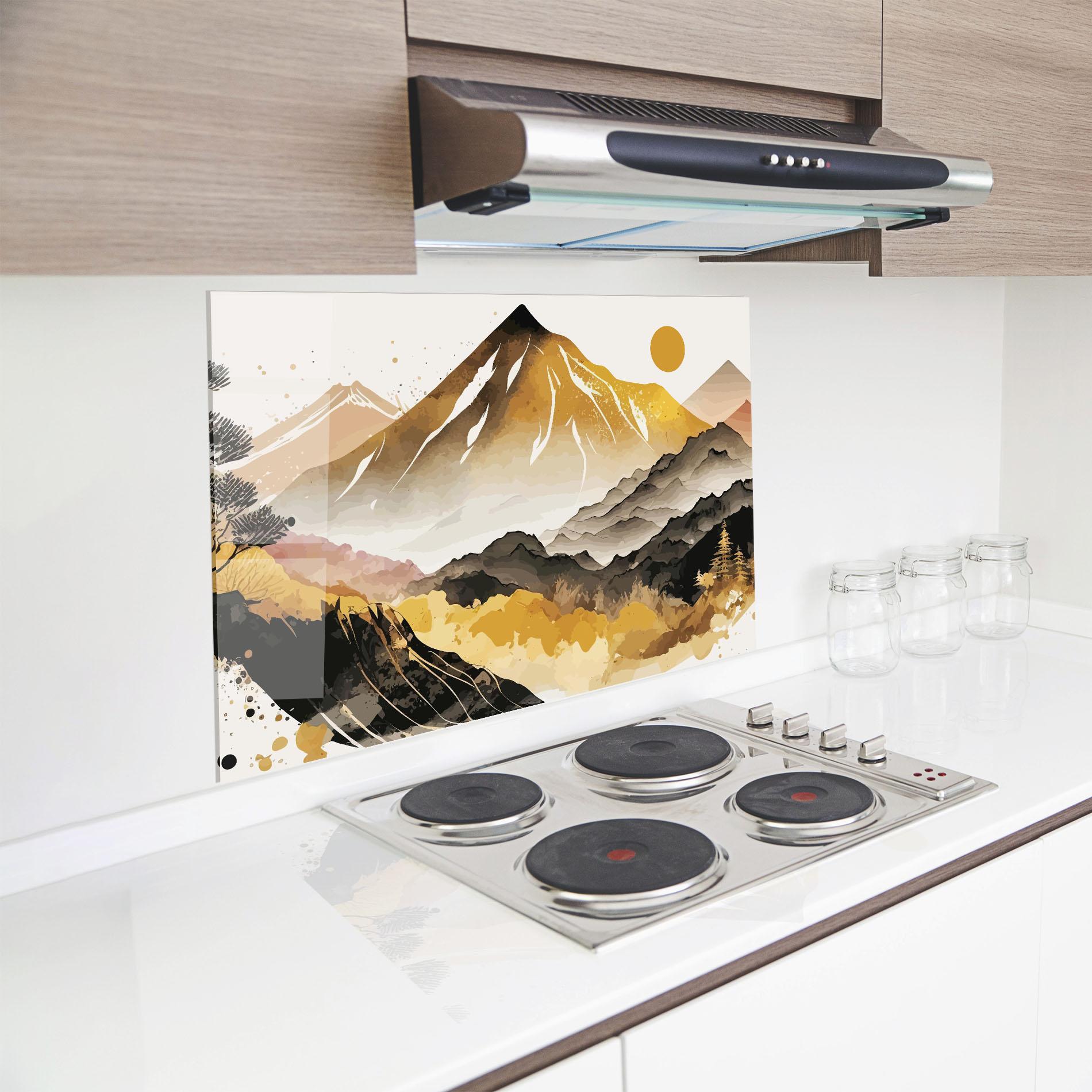Panou Sticla Bucatarie Asiatic Gold Mountain mockup 8