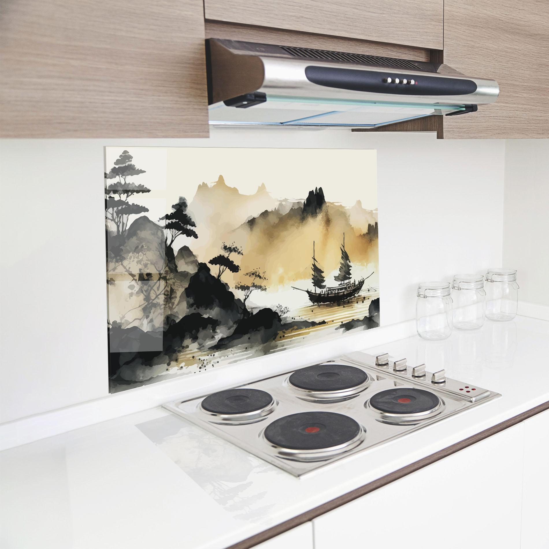 Panou Sticla Bucatarie Asiatic Grey Cream mockup 8