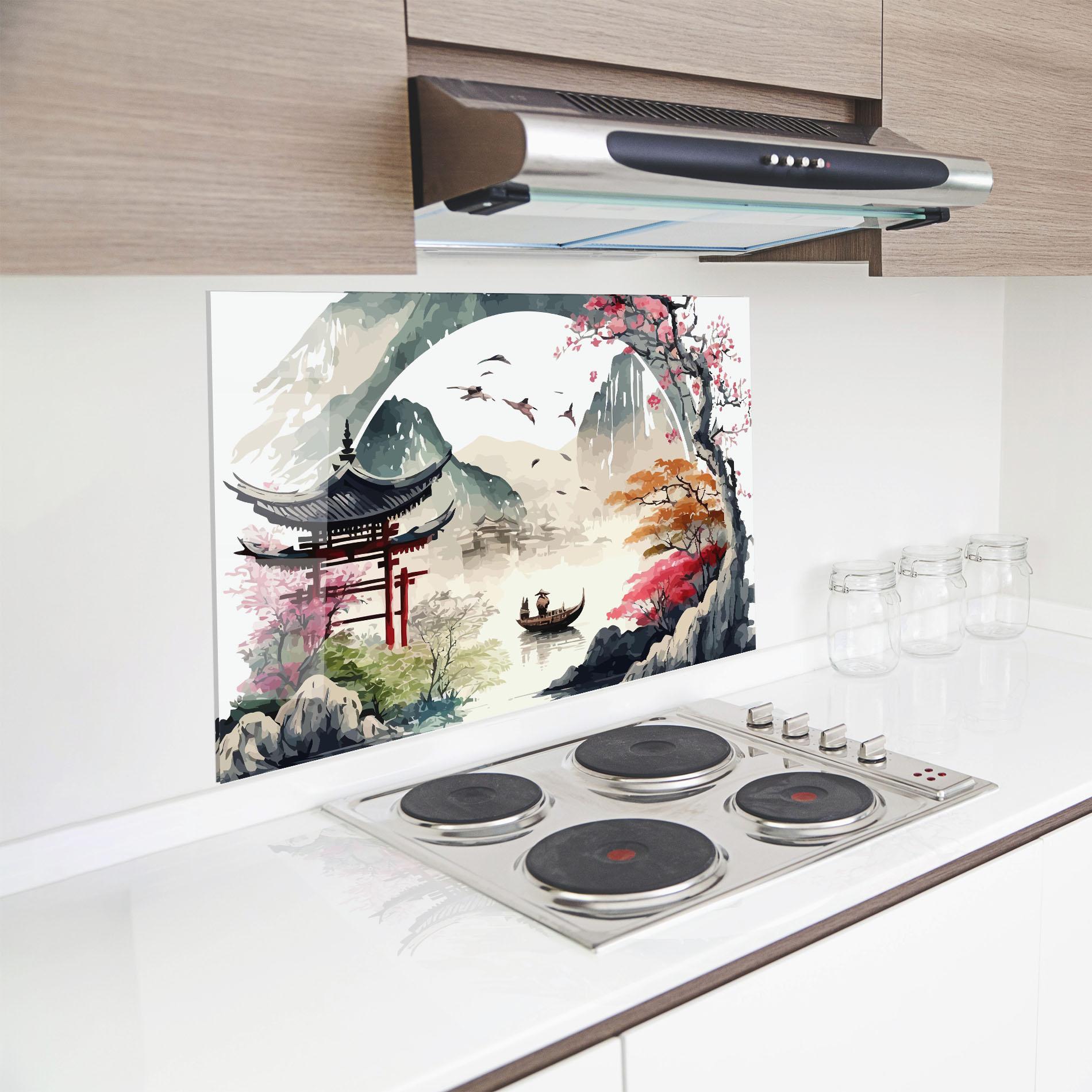 Panou Sticla Bucatarie Beautiful Asiatic View mockup 8