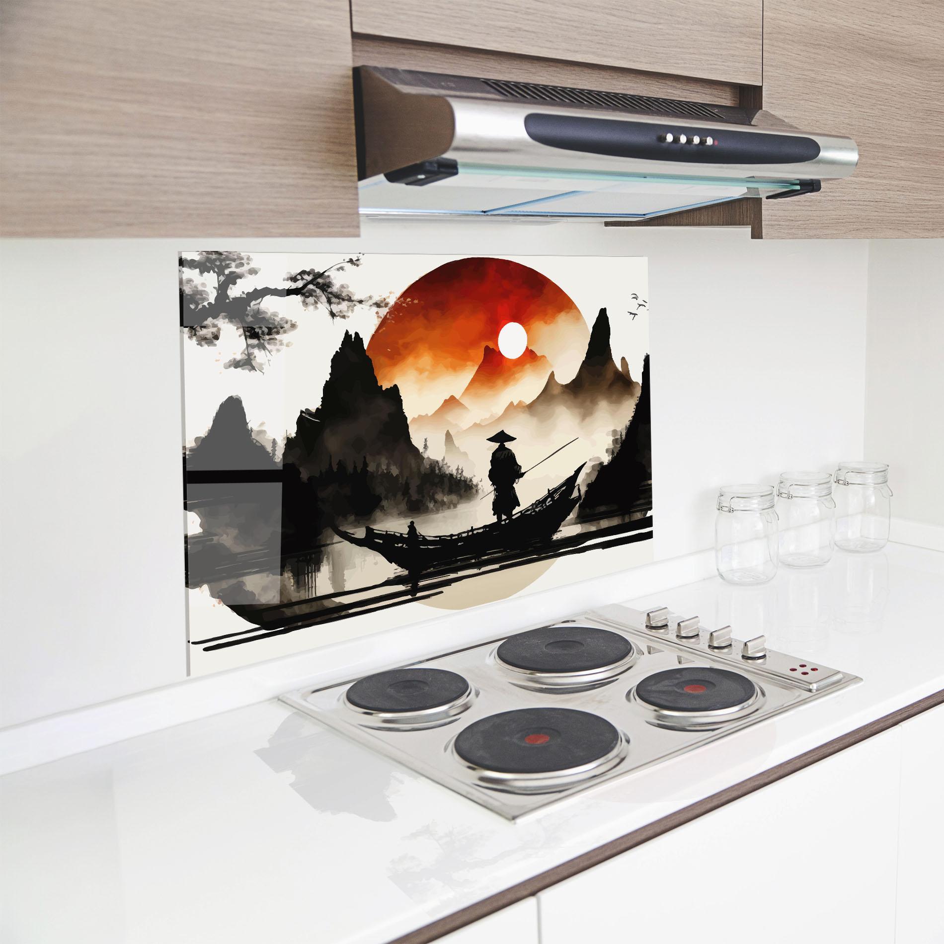 Panou Sticla Bucatarie Black Asiatic Boat mockup 8