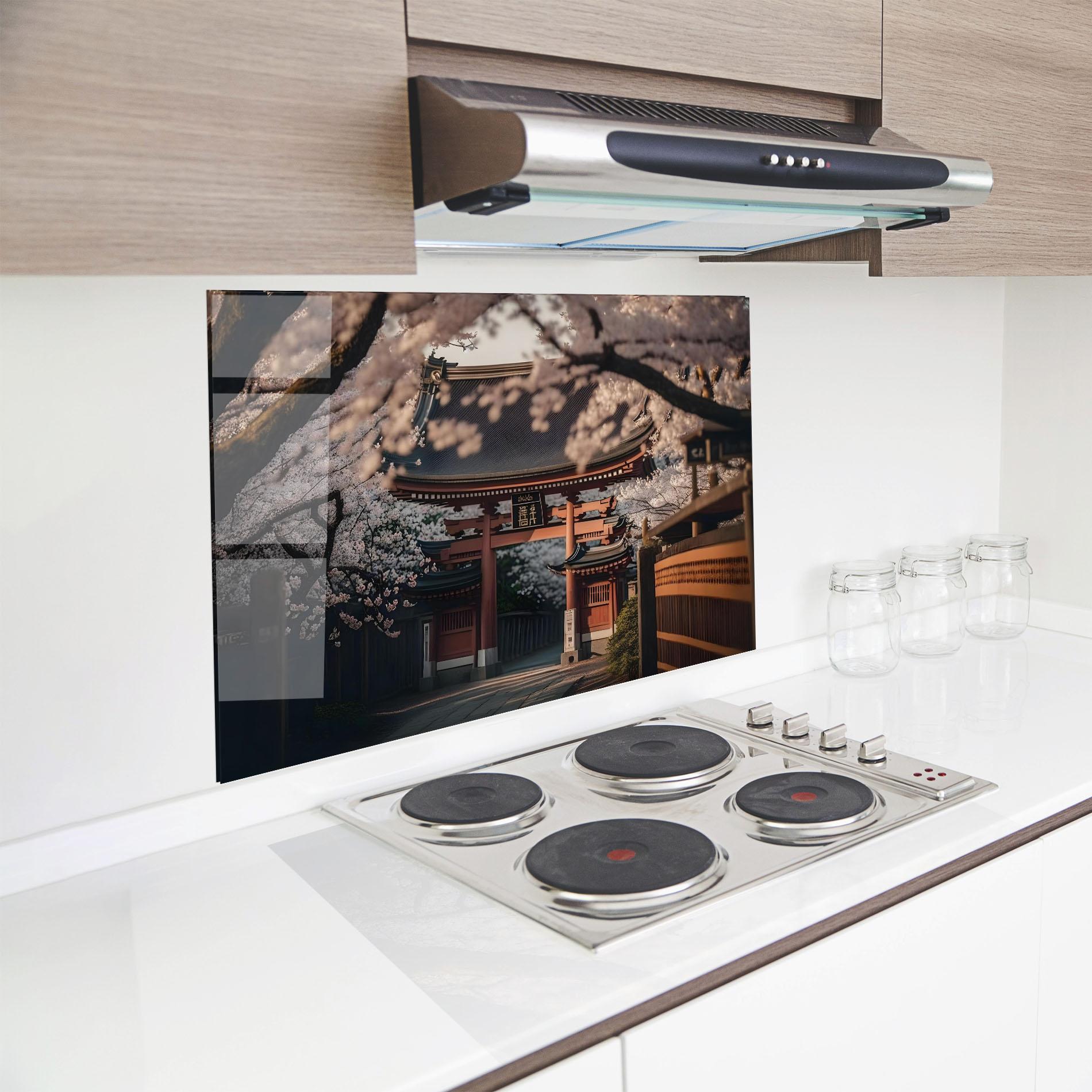 Panou Sticla Bucatarie Cherry Blossom Garden mockup 8