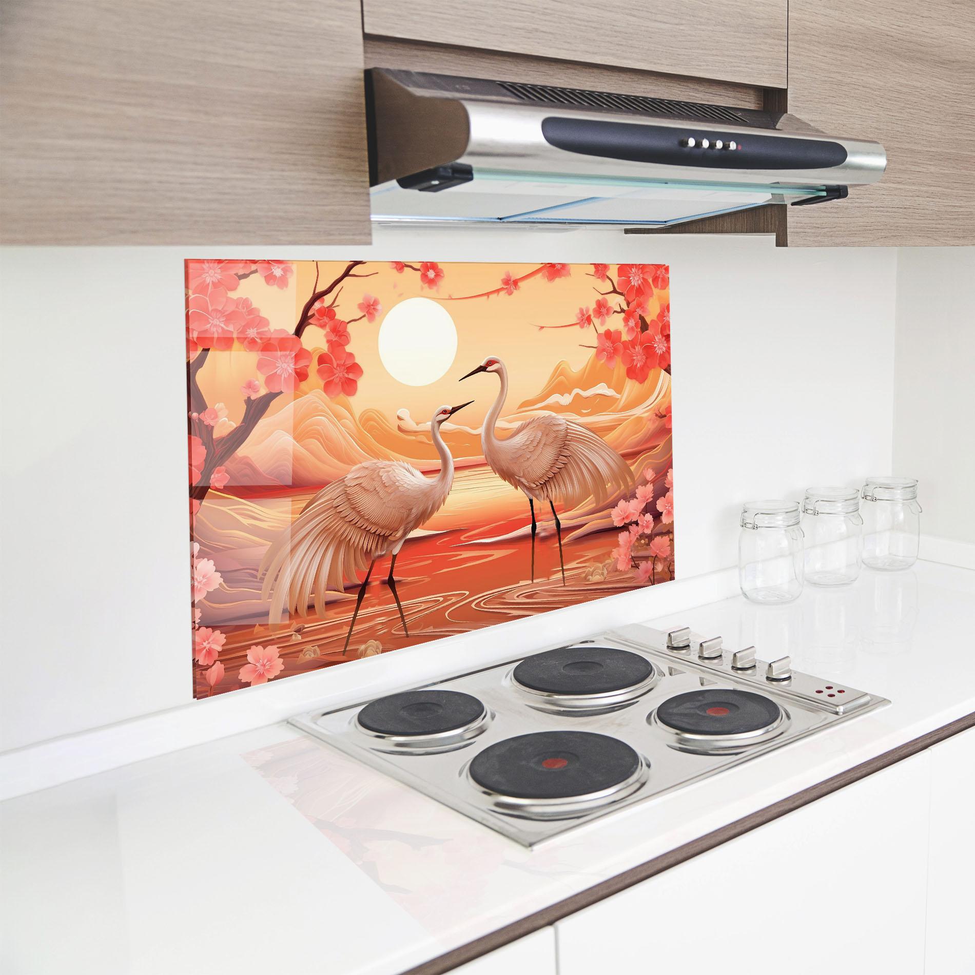 Panou Sticla Bucatarie Chinese Pink Painting mockup 8