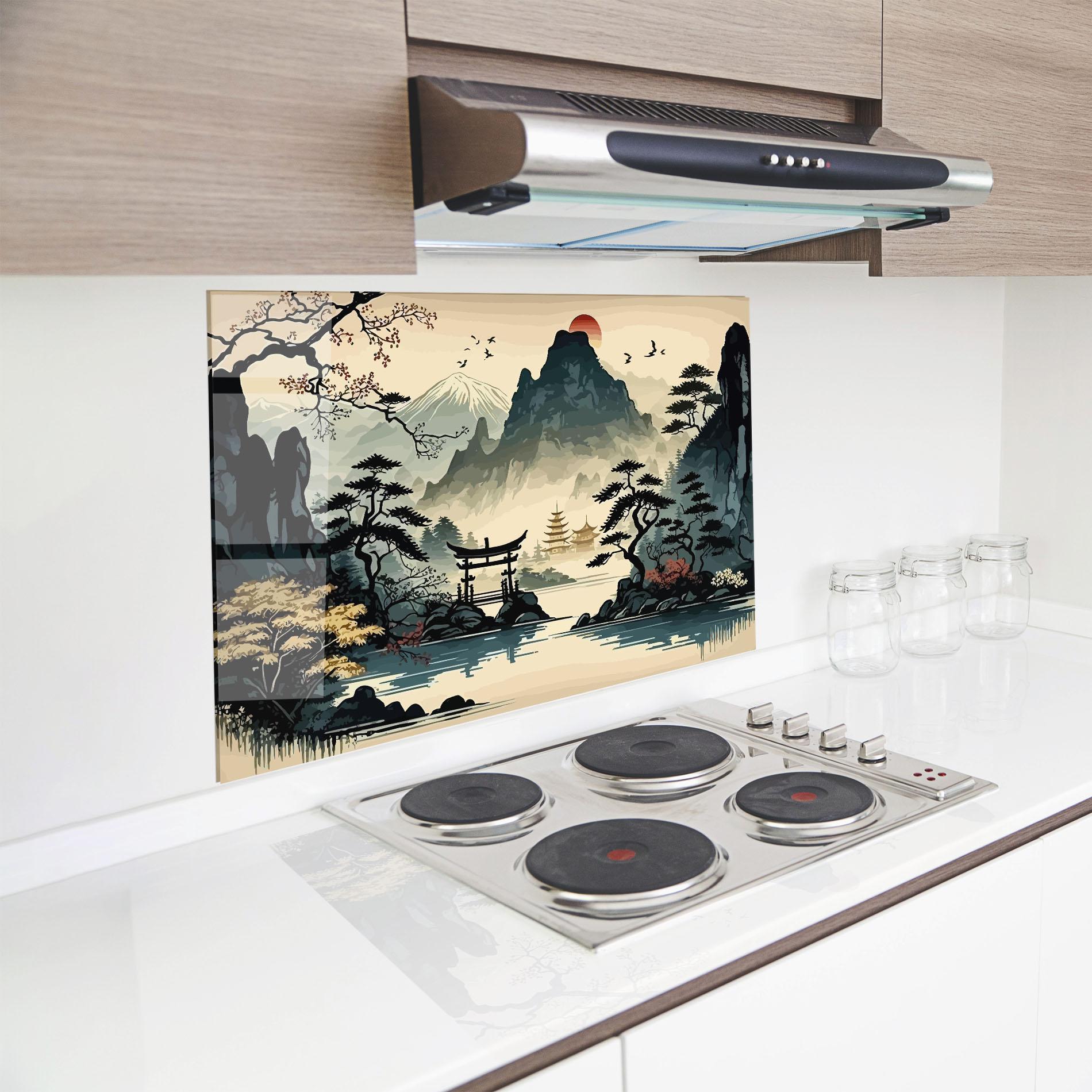 Panou Sticla Bucatarie Cream Chinese Mountain mockup 8