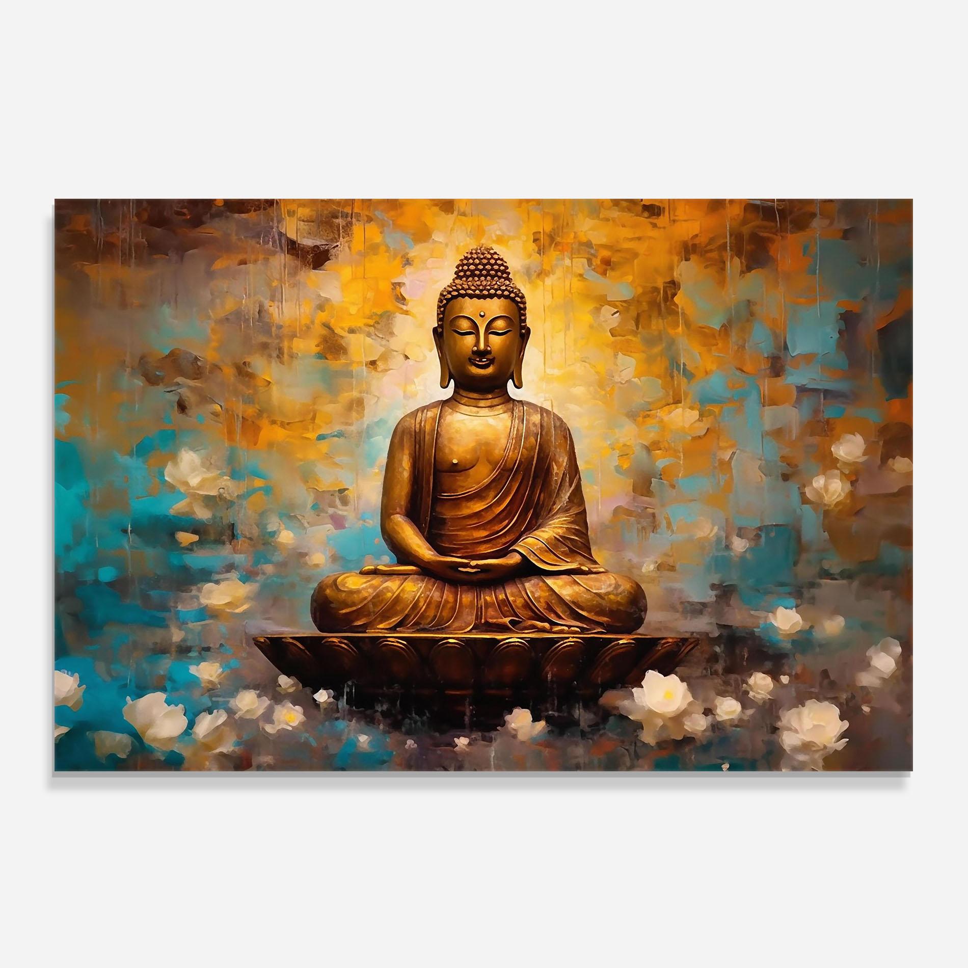 Panou Sticla Bucatarie Blue Gold Buddha mockup 0