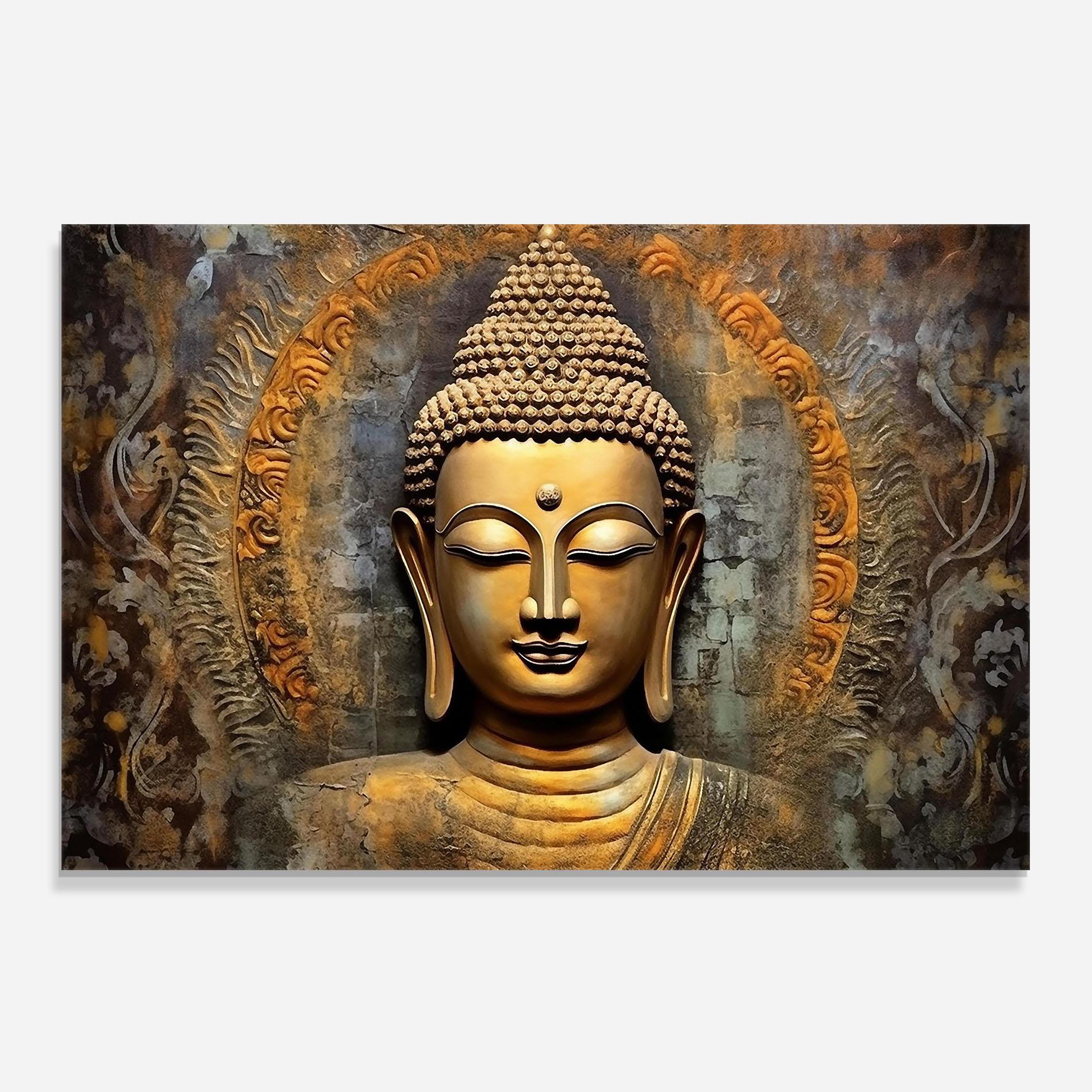 Panou Sticla Bucatarie Buddha 3d Head mockup 0