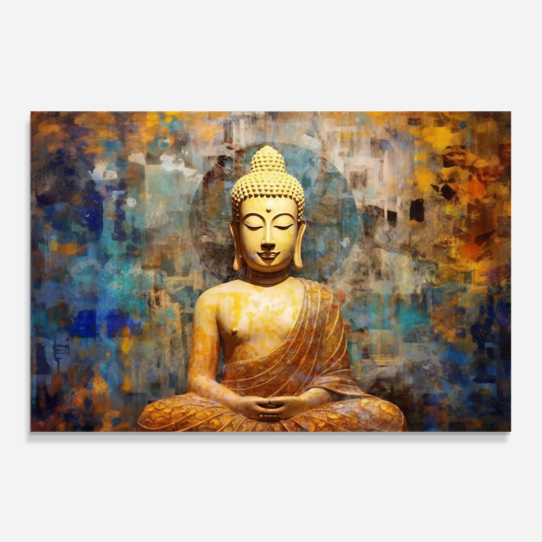 Panou Sticla Bucatarie Buddha Blue Gold mockup 0
