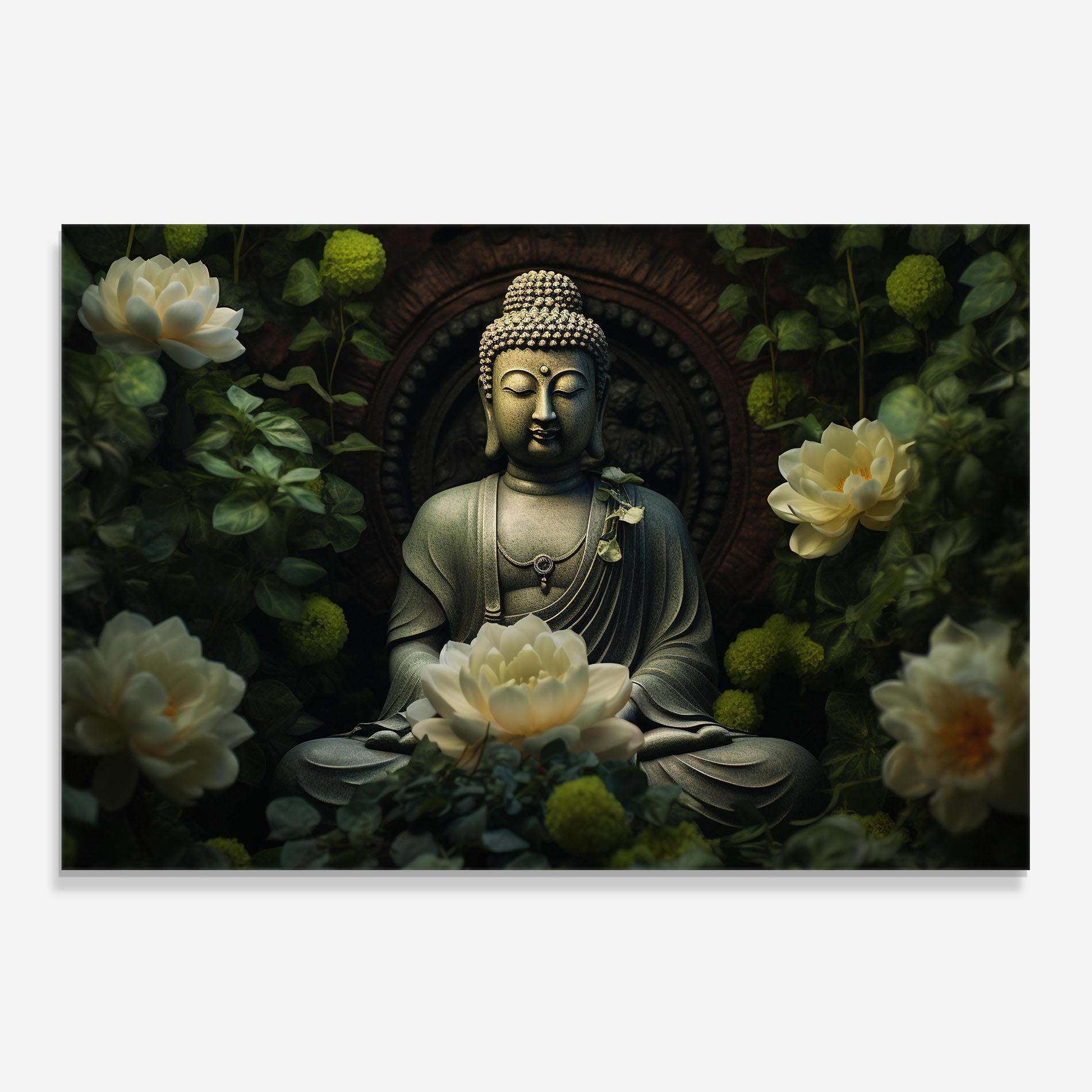 Panou Sticla Bucatarie Cream Flower Buddha mockup 0