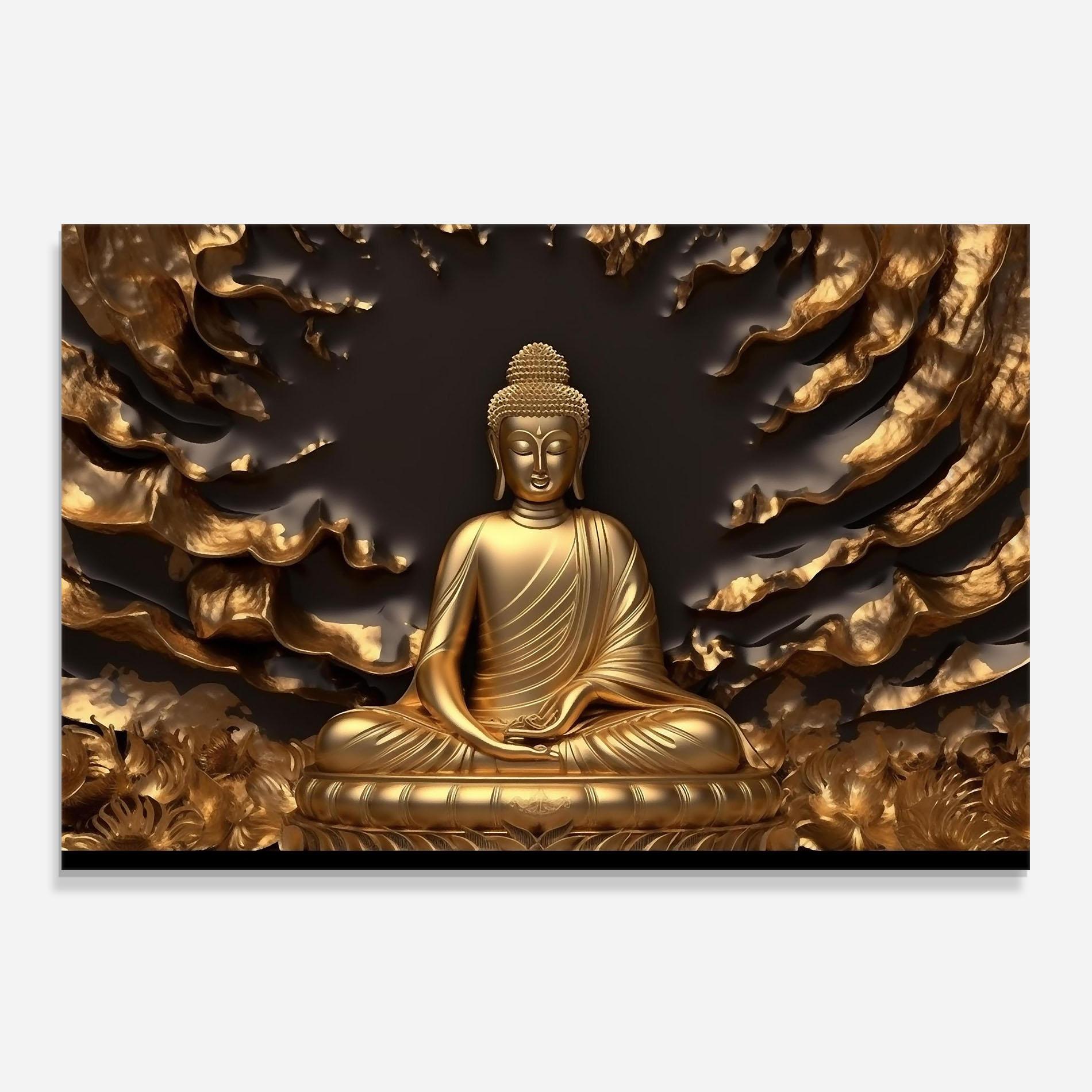 Panou Sticla Bucatarie Gold 3d Buddha mockup 0