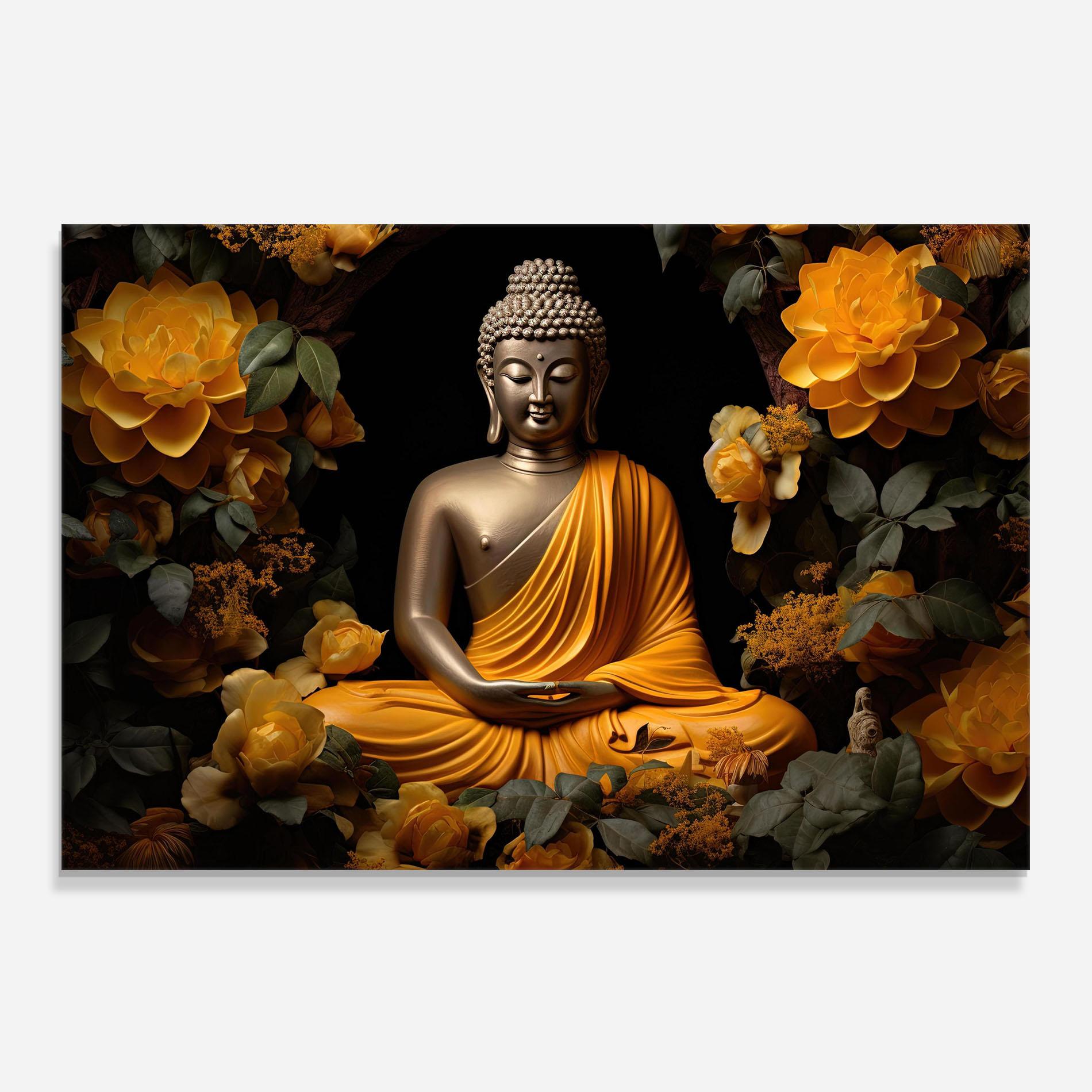 Panou Sticla Bucatarie Gold Buddha Flower mockup 0