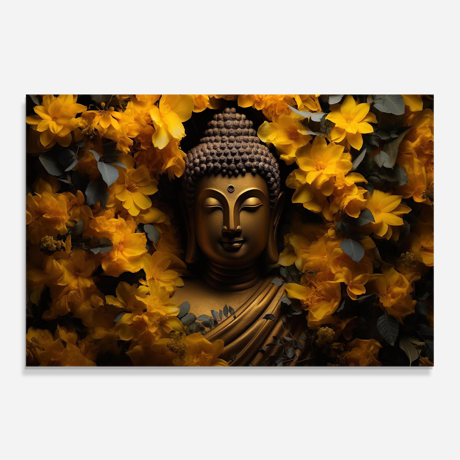 Panou Sticla Bucatarie Gold Buddha Meditation mockup 0