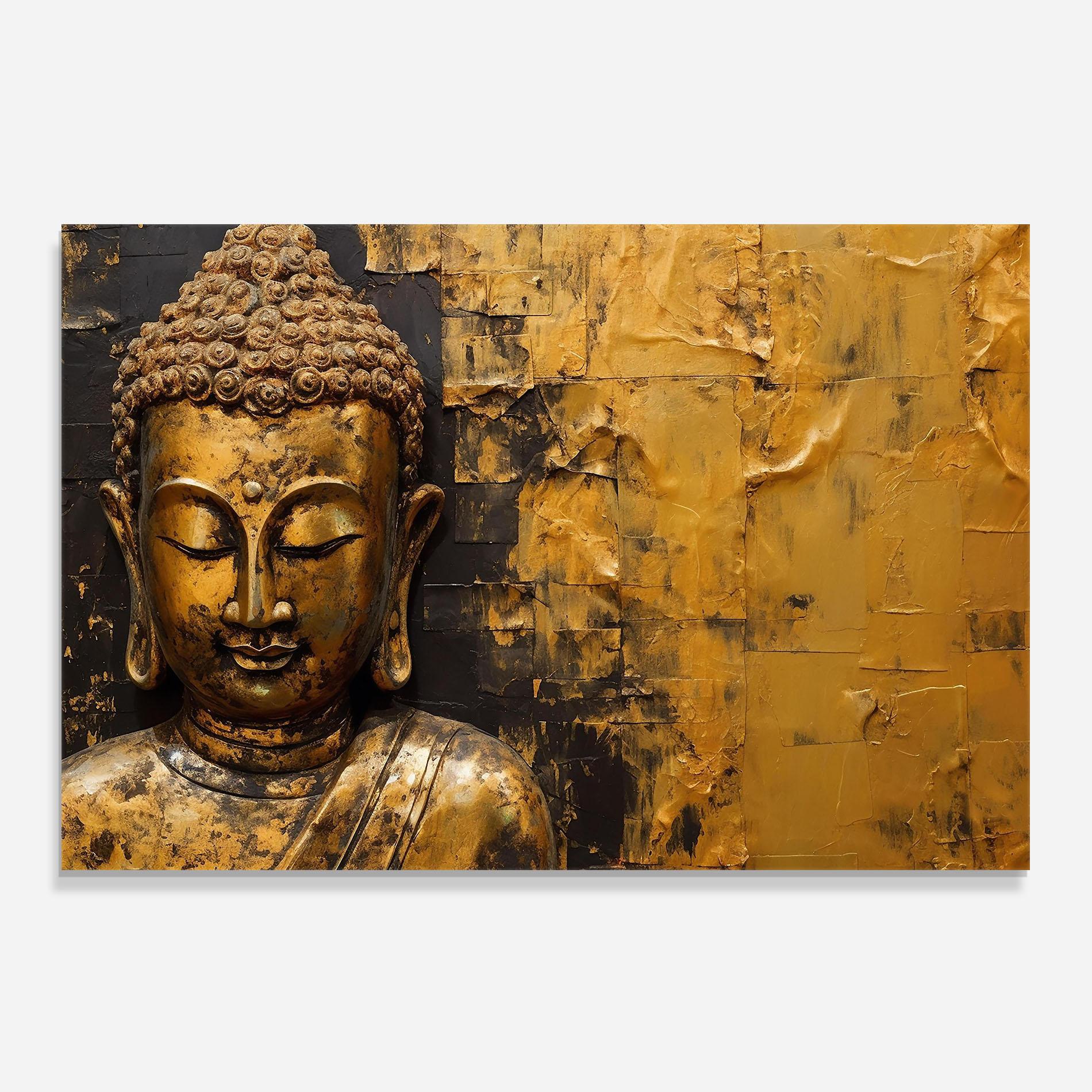 Panou Sticla Bucatarie Gold Paint Buddha mockup 0