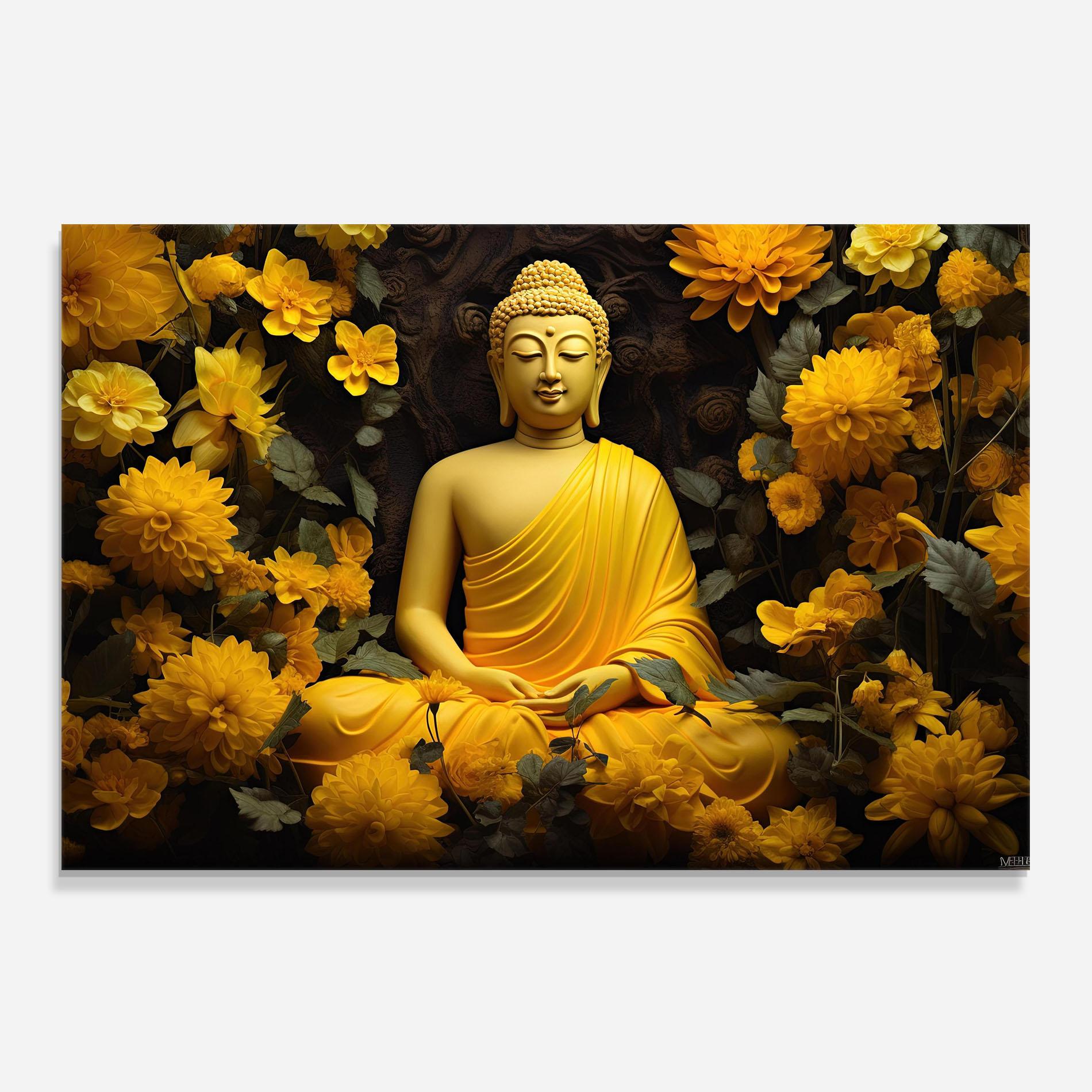 Panou Sticla Bucatarie Light Yellow Buddha mockup 0