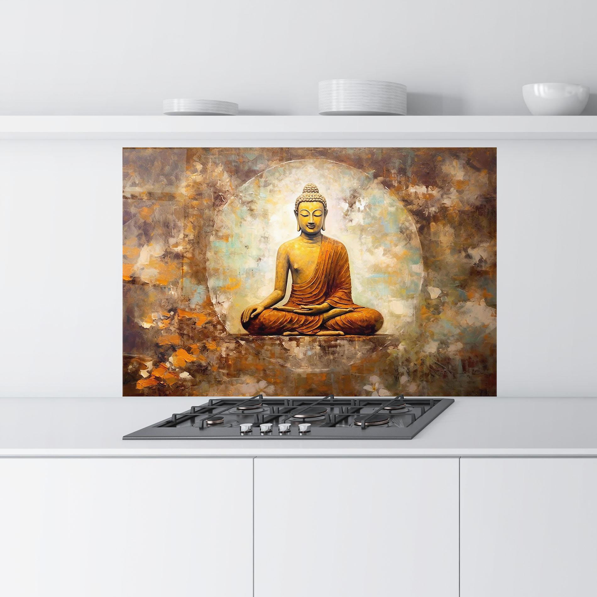 Panou Sticla Bucatarie Blue Circle Buddha mockup 9