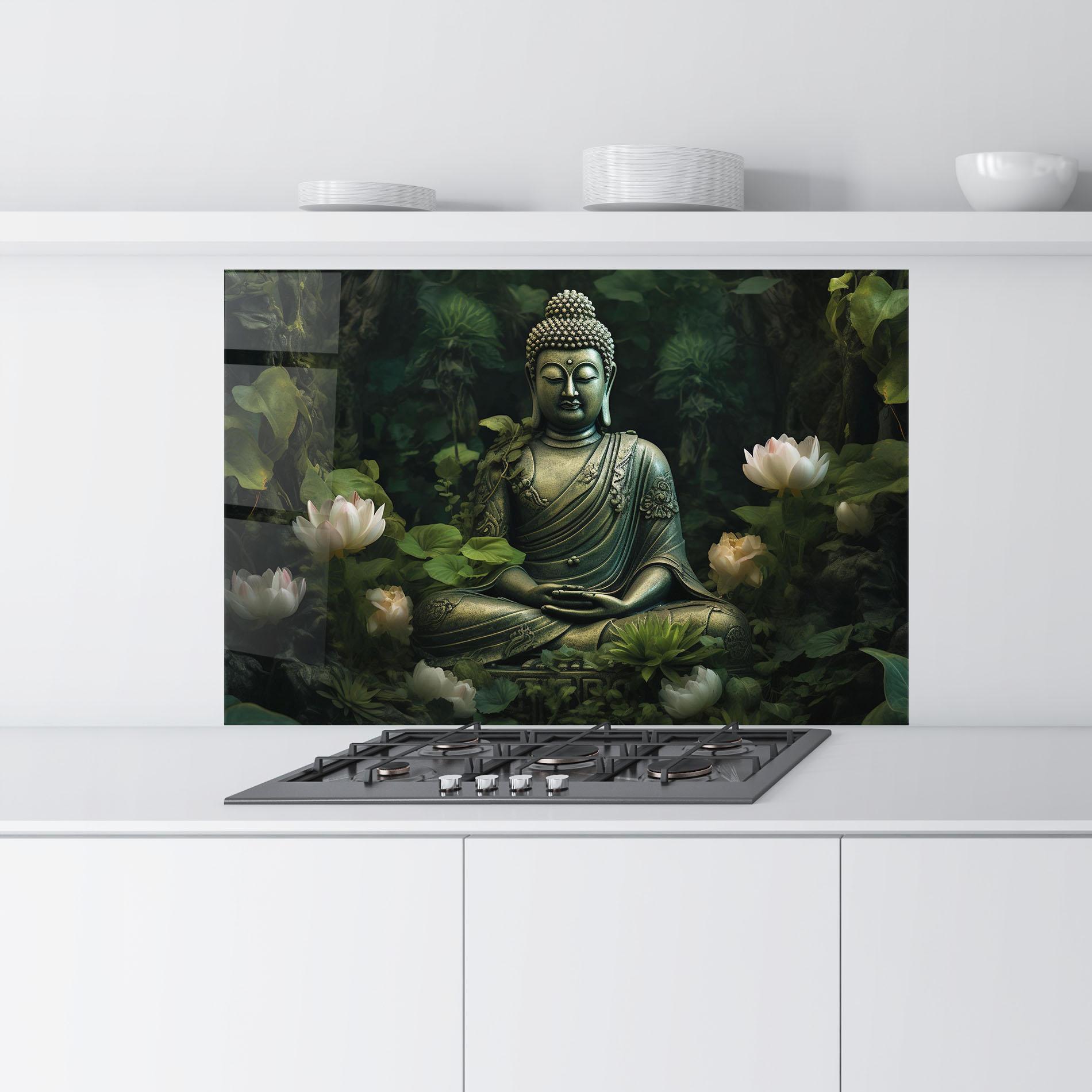 Panou Sticla Bucatarie Buddha Lotus Flower mockup 9