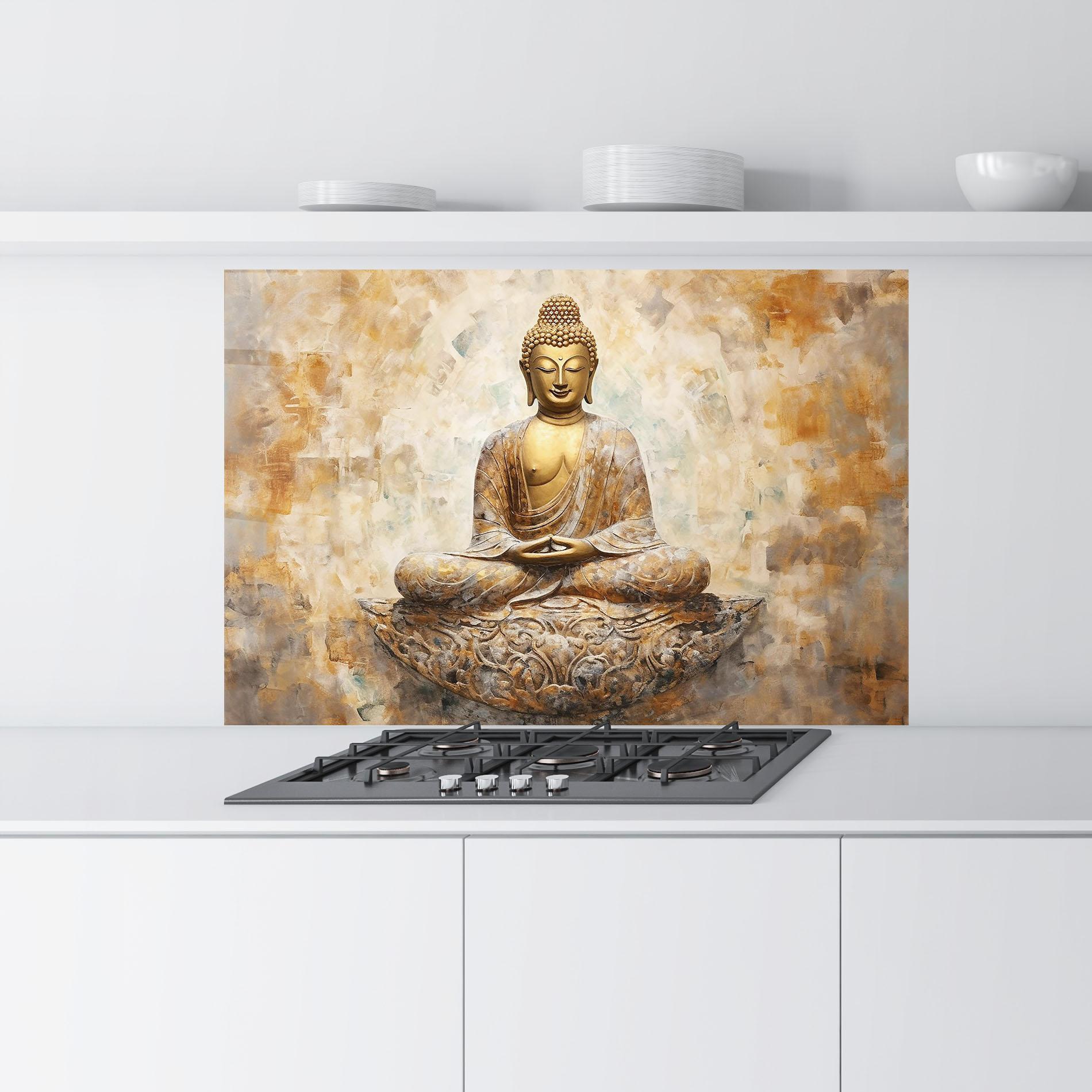 Panou Sticla Bucatarie Cream Buddha Art mockup 9