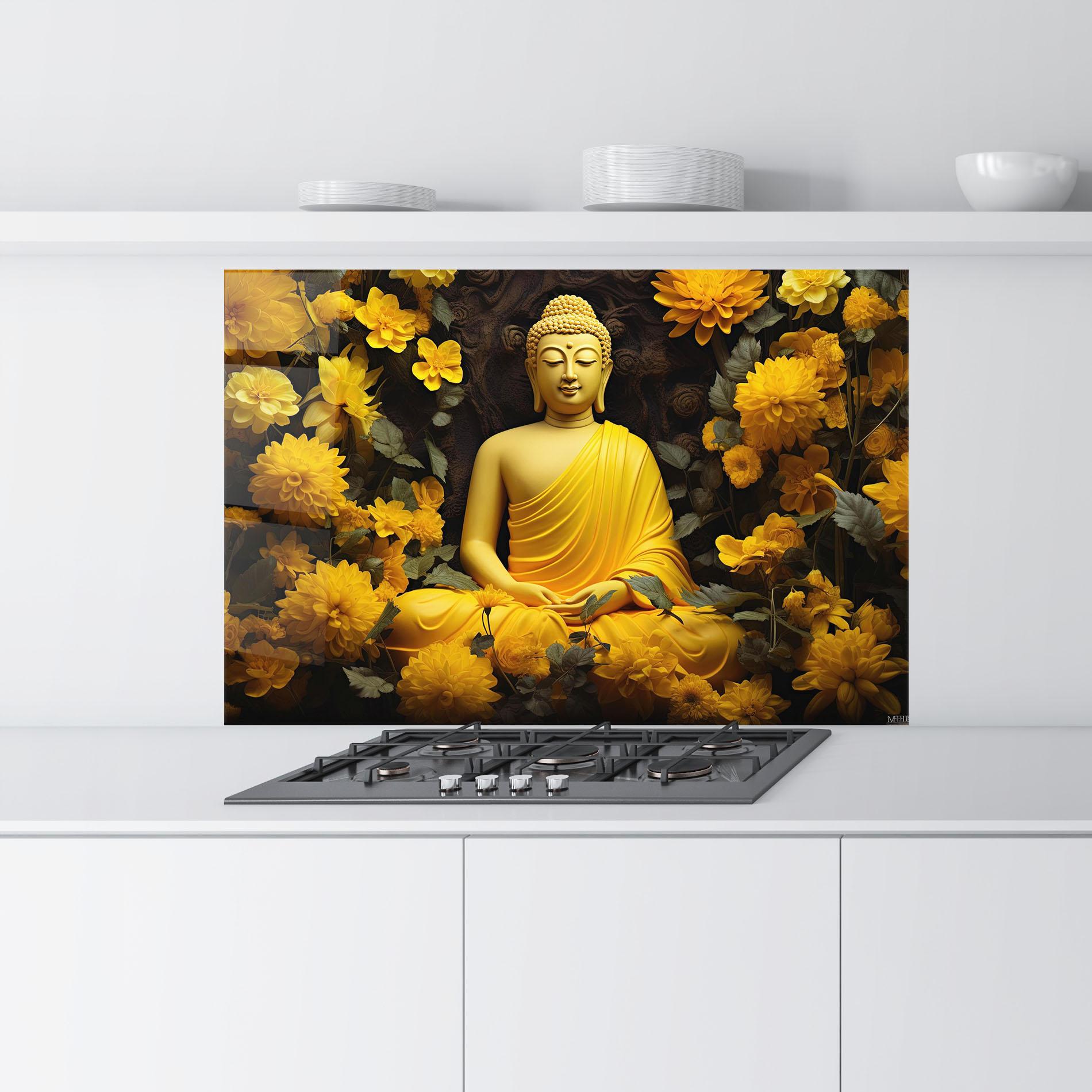 Panou Sticla Bucatarie Light Yellow Buddha mockup 9