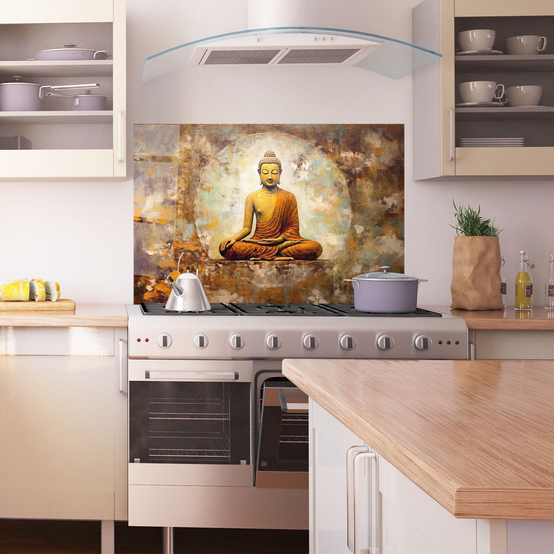 Panou Sticla Bucatarie Blue Circle Buddha mockup 1