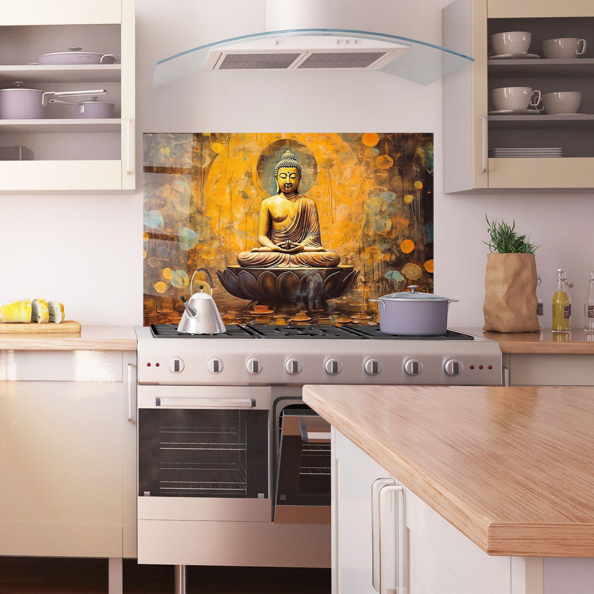 Panou Sticla Bucatarie Buddha Floating Art mockup 1