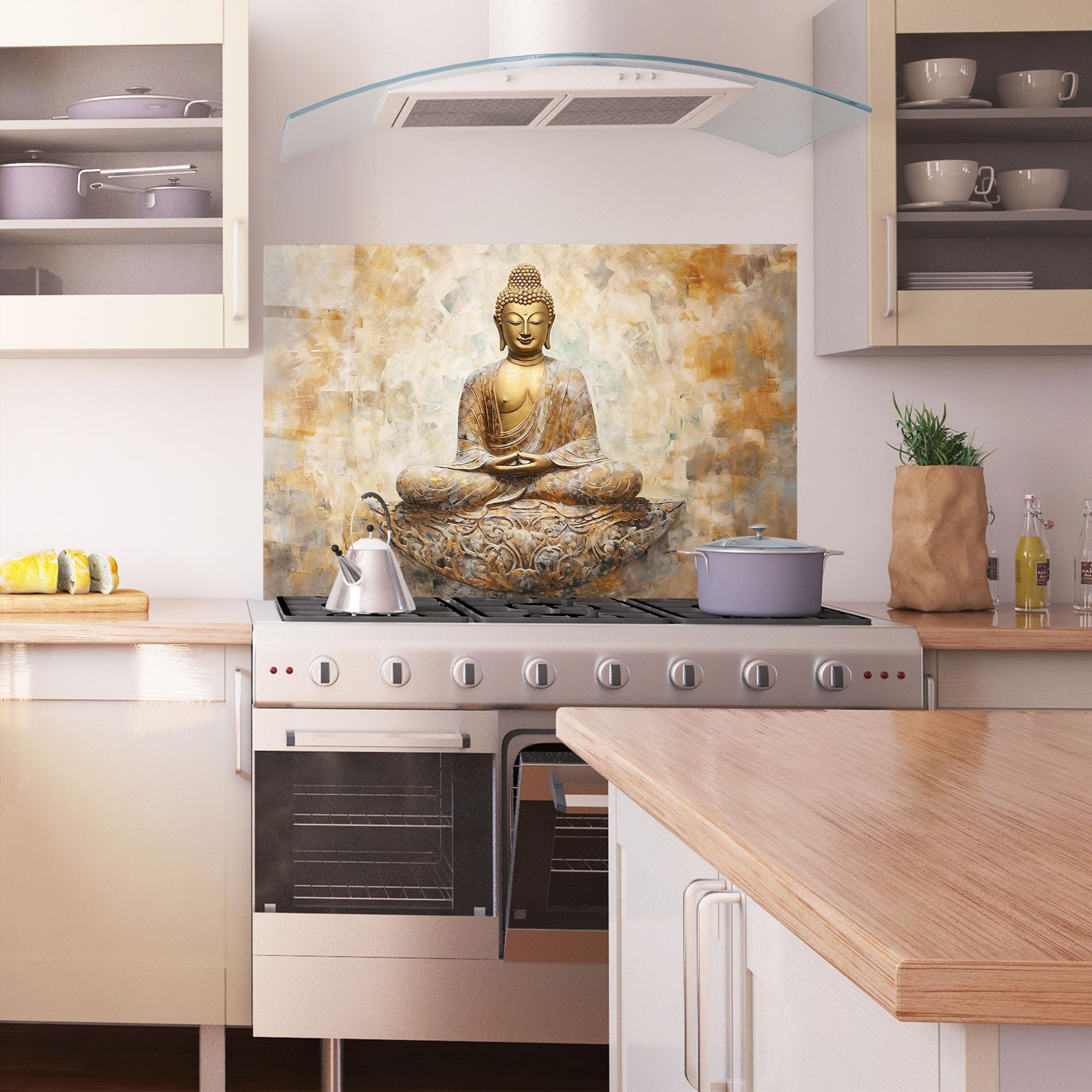 Panou Sticla Bucatarie Cream Buddha Art mockup 1