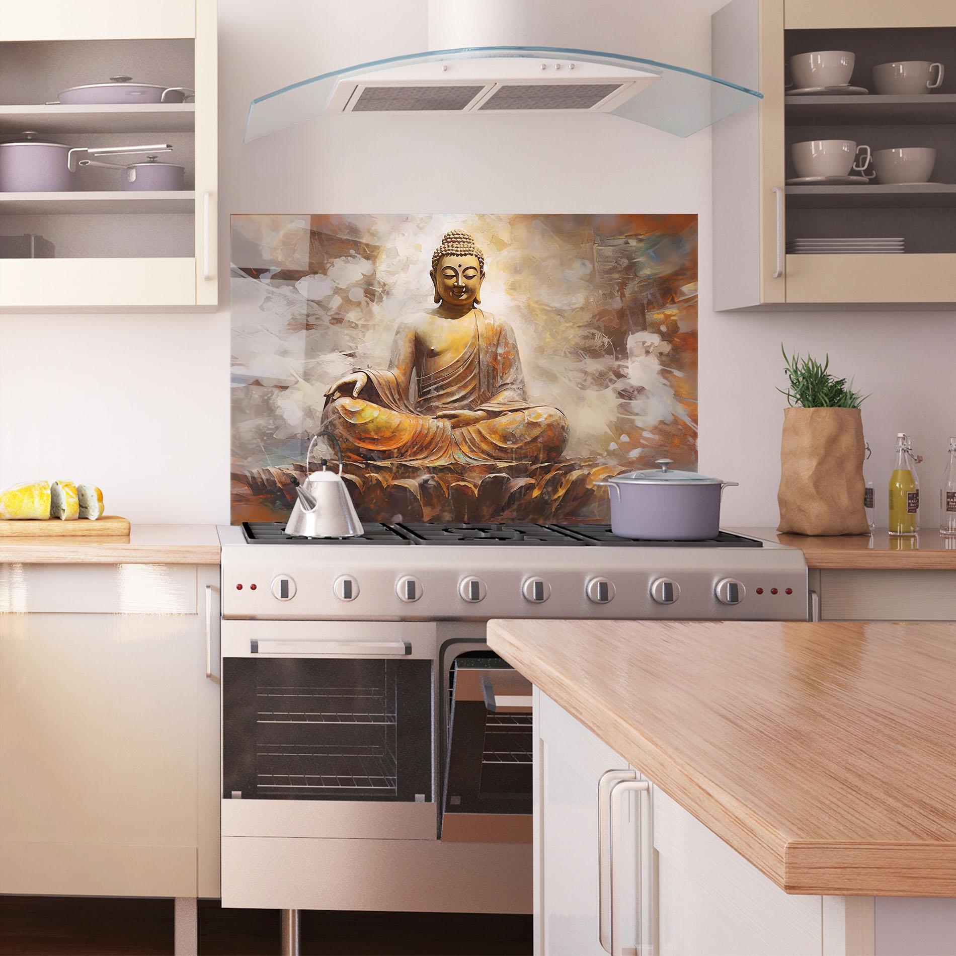 Panou Sticla Bucatarie Cream Orange Buddha mockup 1