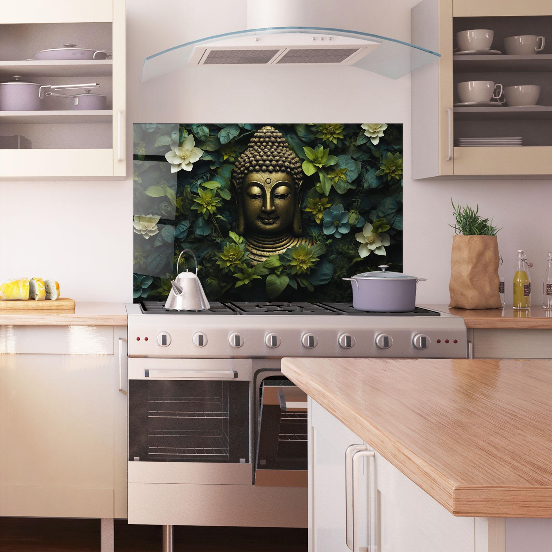 Panou Sticla Bucatarie Lotus Flower Buddha mockup 1