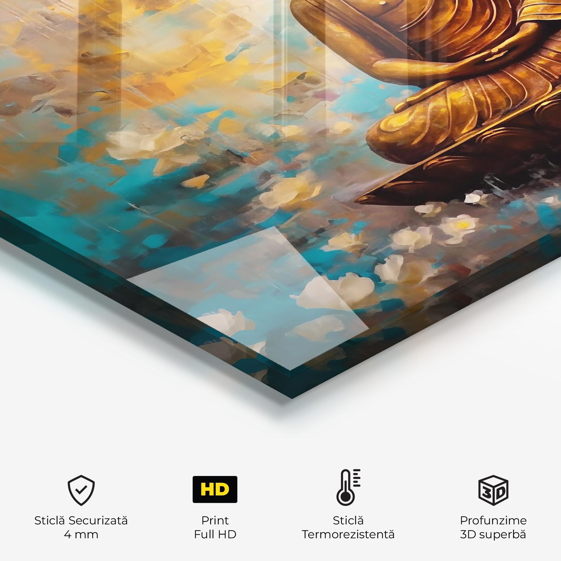 Panou Sticla Bucatarie Blue Gold Buddha mockup 2