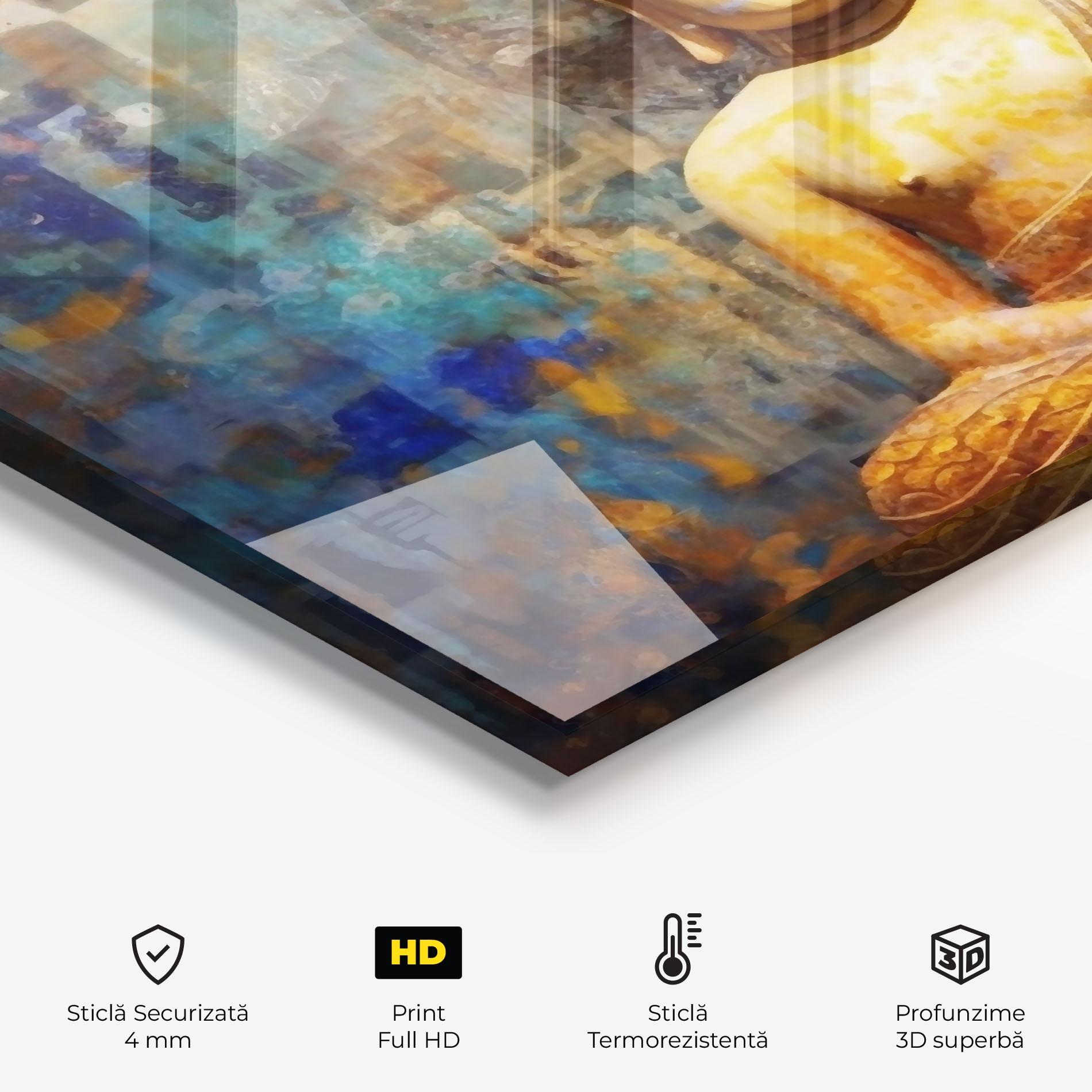 Panou Sticla Bucatarie Buddha Blue Gold mockup 2