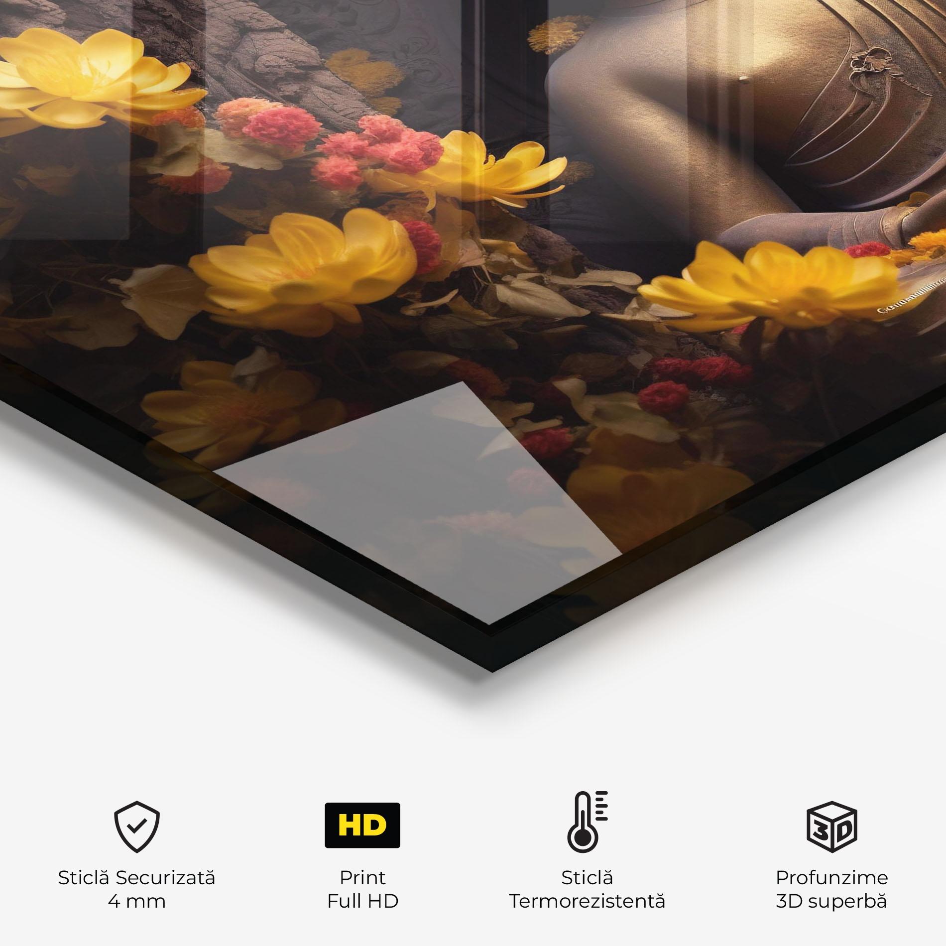 Panou Sticla Bucatarie Buddha Yellow Red mockup 2