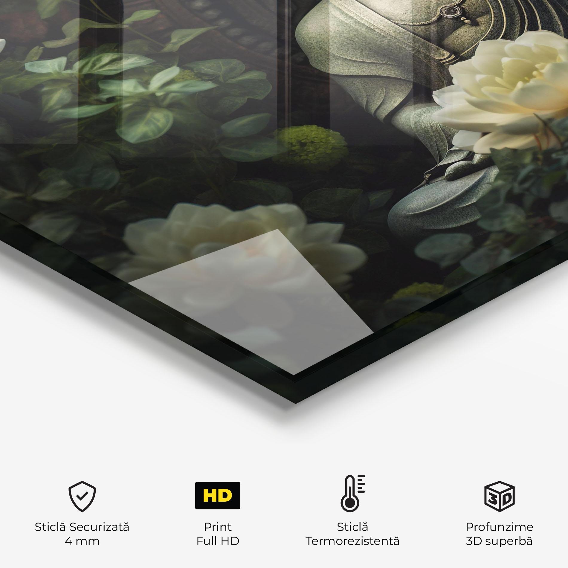 Panou Sticla Bucatarie Cream Flower Buddha mockup 2
