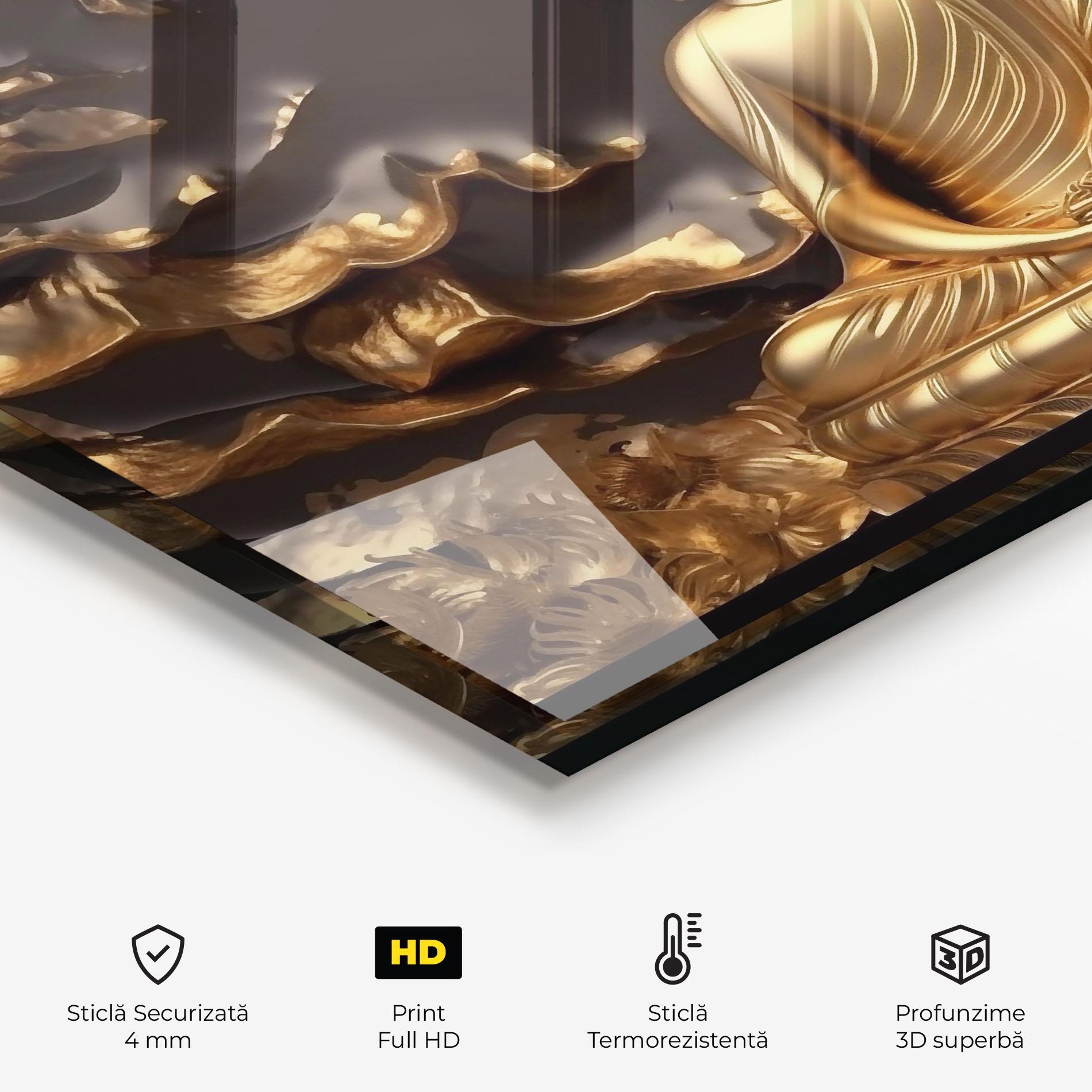 Panou Sticla Bucatarie Gold 3d Buddha mockup 2