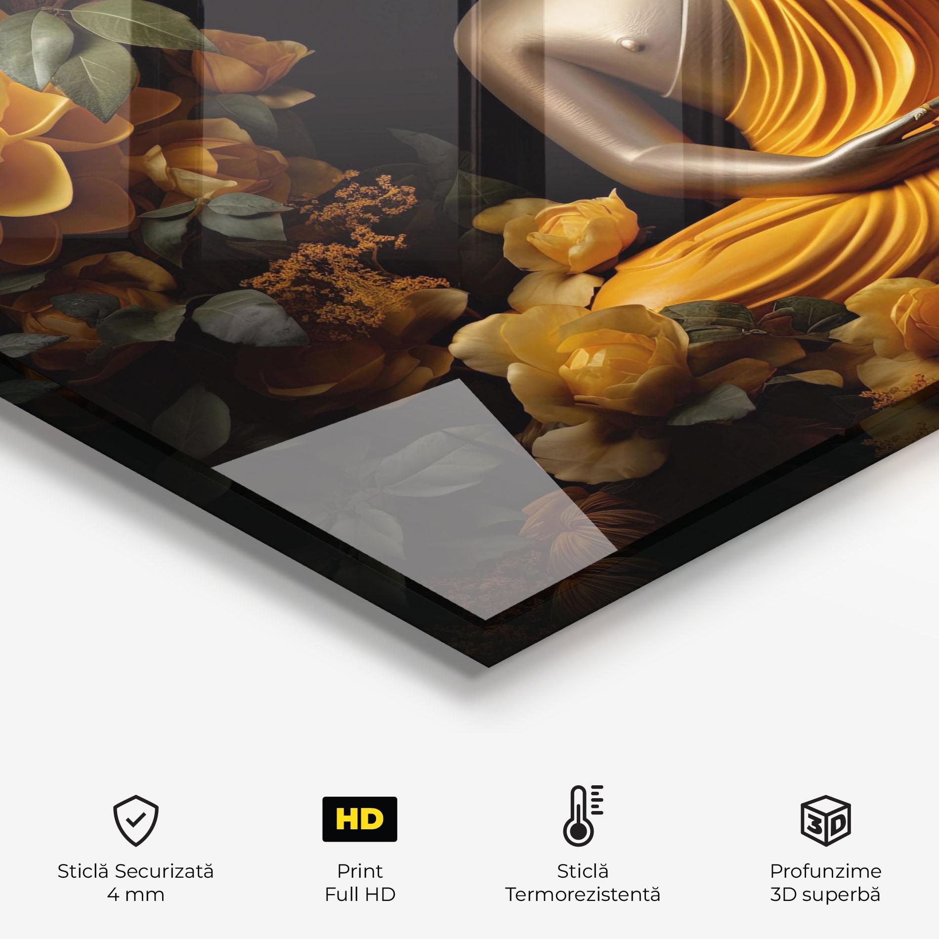 Panou Sticla Bucatarie Gold Buddha Flower mockup 2